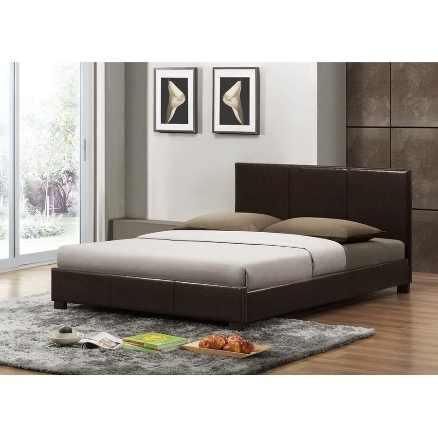 Dark Brown Faux Leather Upholstered Queen Platform Bed with Slats