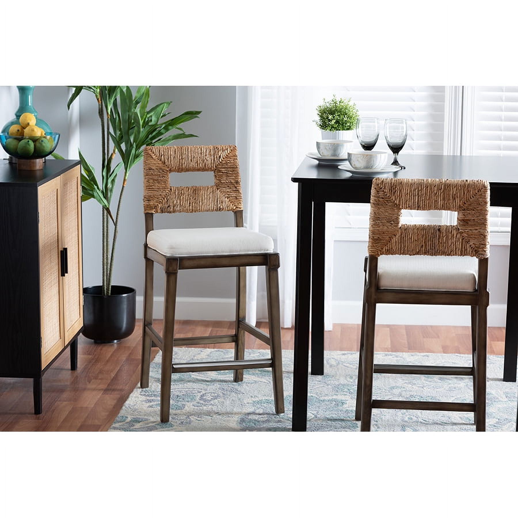 Porsha Bohemian Dark Brown Mahogany and Rattan Counter Stool