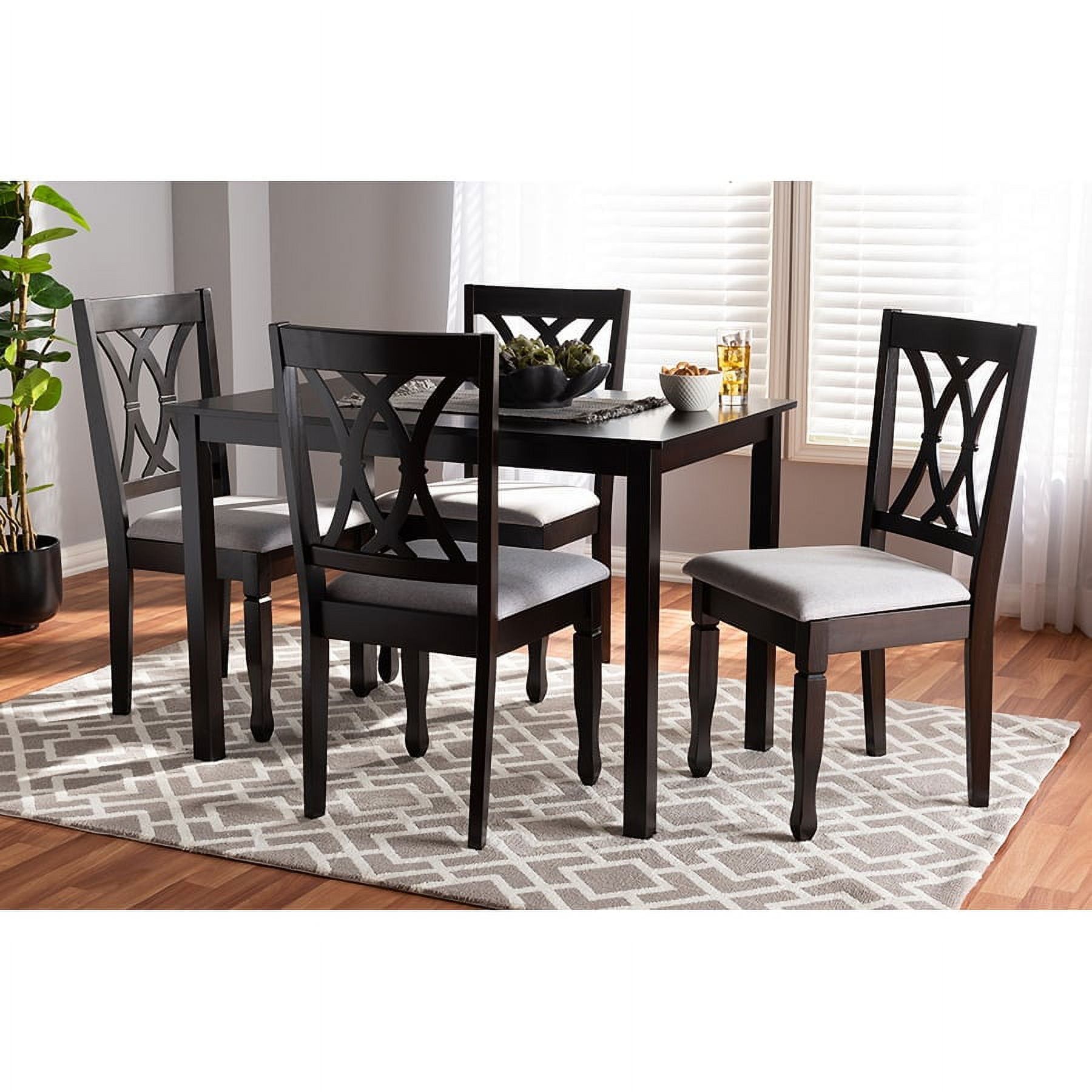 Gray and Black Rubberwood 5-Piece Dining Set with Latticework Chairs