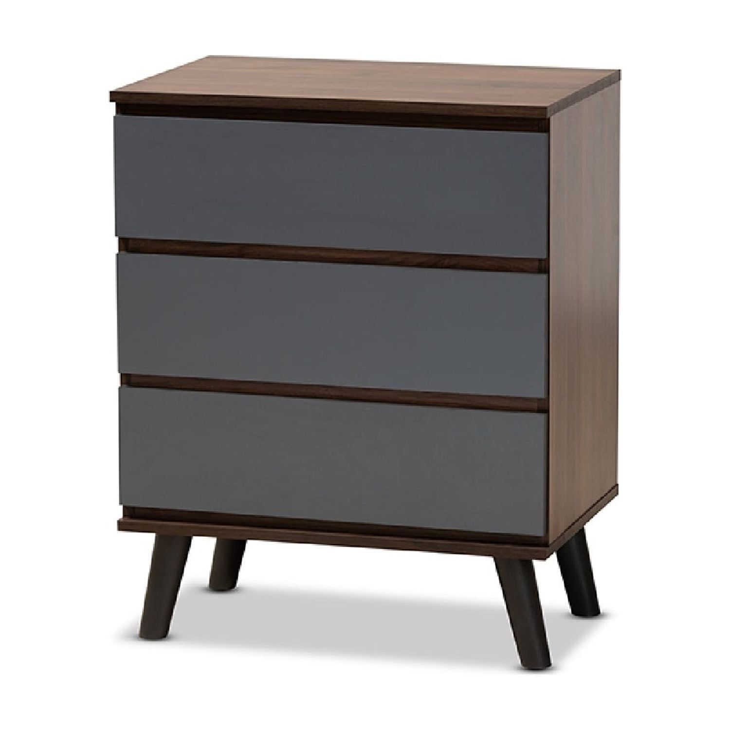 Mid-Century Walnut and Gray 3-Drawer Bedroom Chest