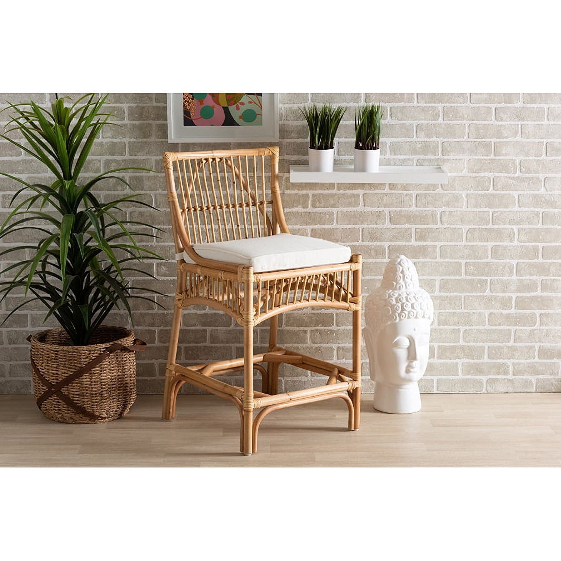 Elysian White Fabric and Natural Rattan Adjustable Counter Stool