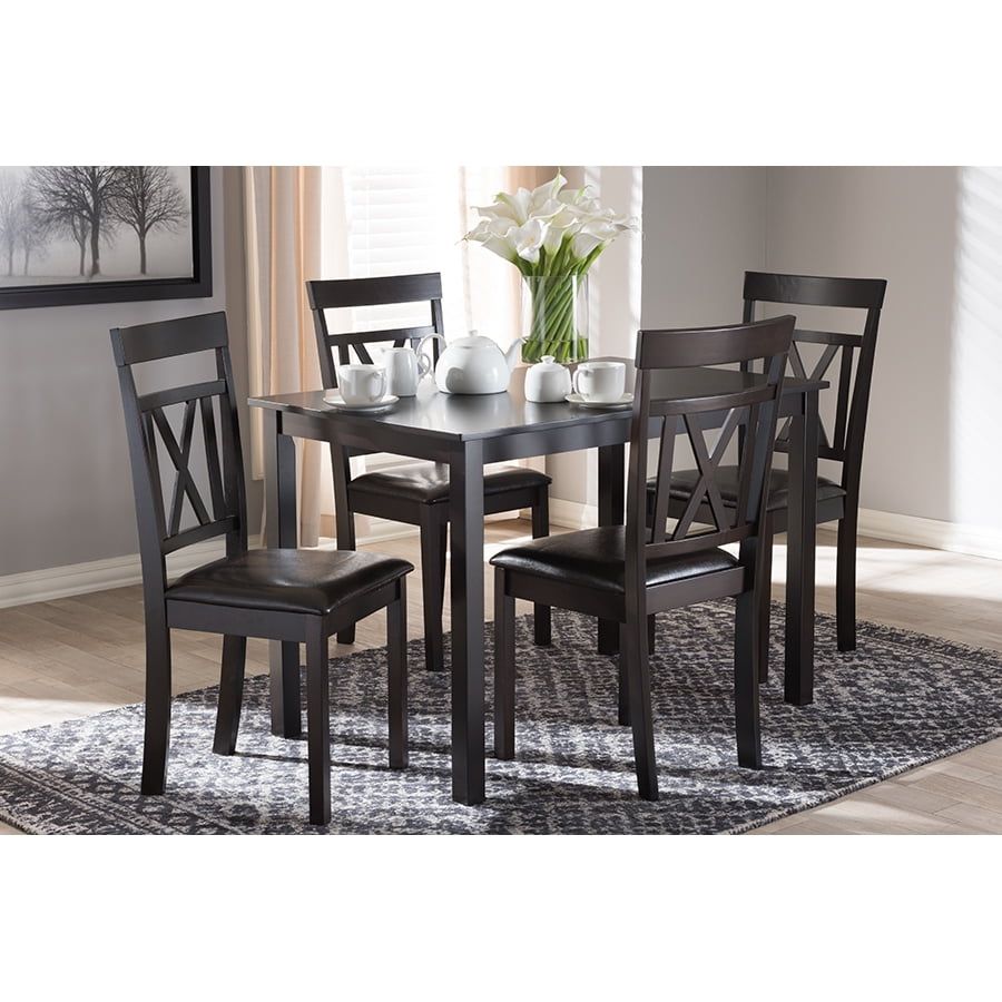 Rosie Contemporary 5-Piece Dark Brown Faux Leather Dining Set