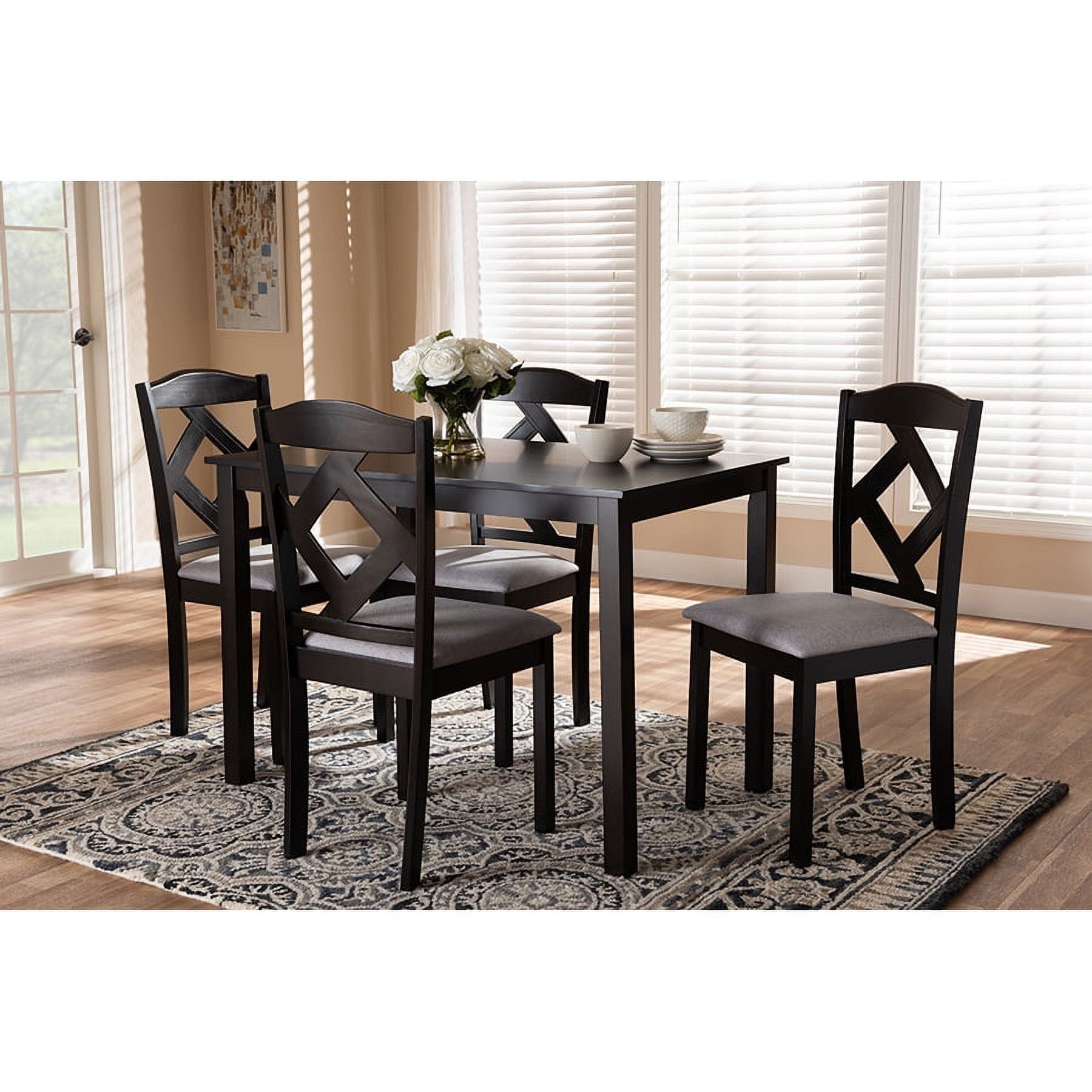 Espresso Brown and Gray 5-Piece Rubberwood Dining Set