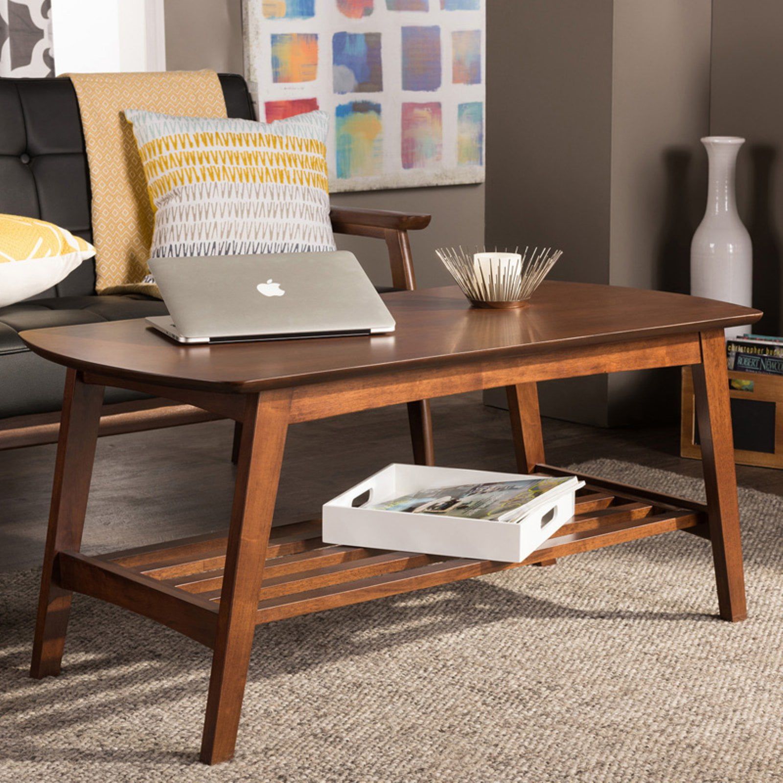 Sacramento Dark Walnut Mid-Century Modern Coffee Table with Storage