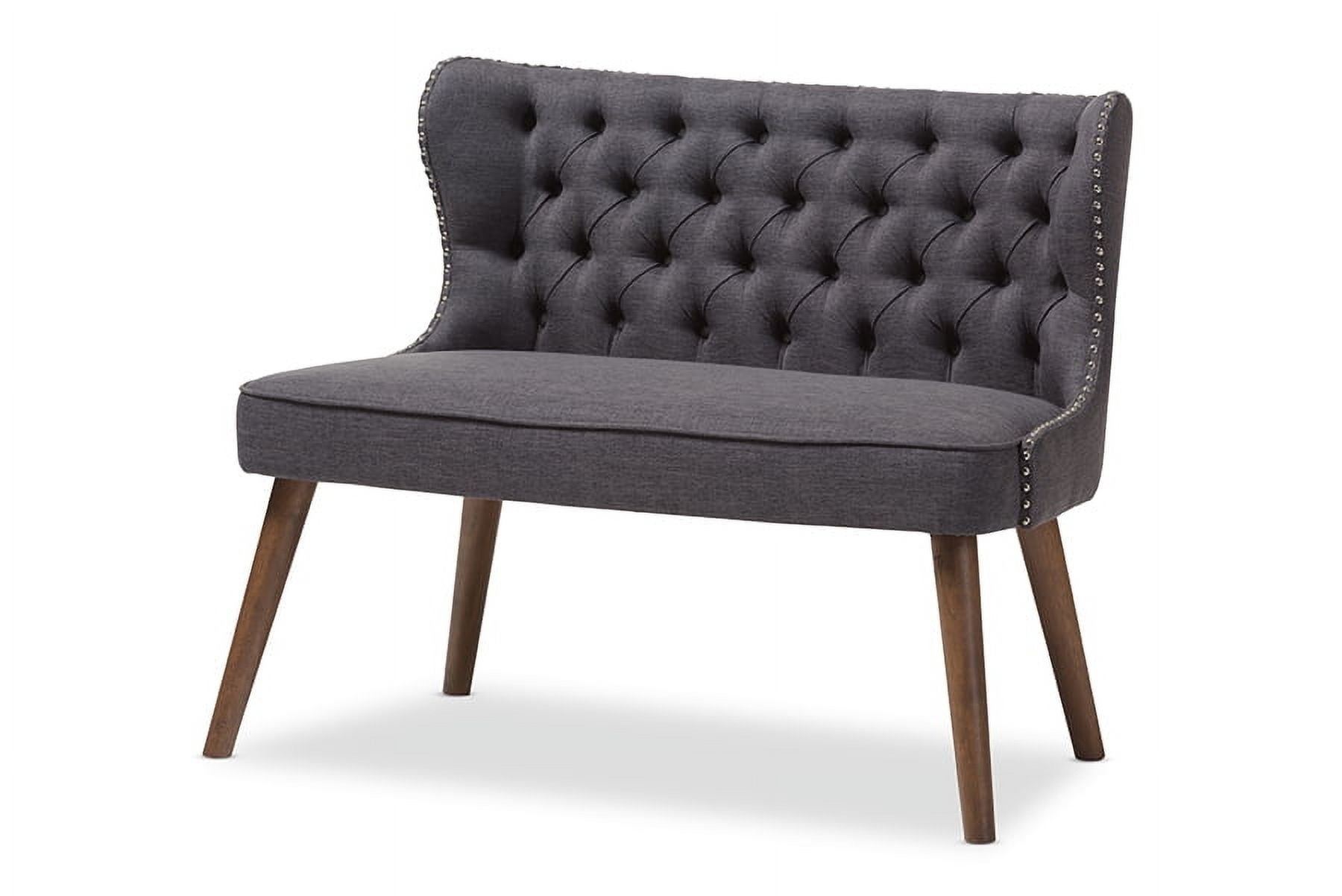 Mid-Century Modern Dark Grey Tufted Loveseat with Walnut Legs