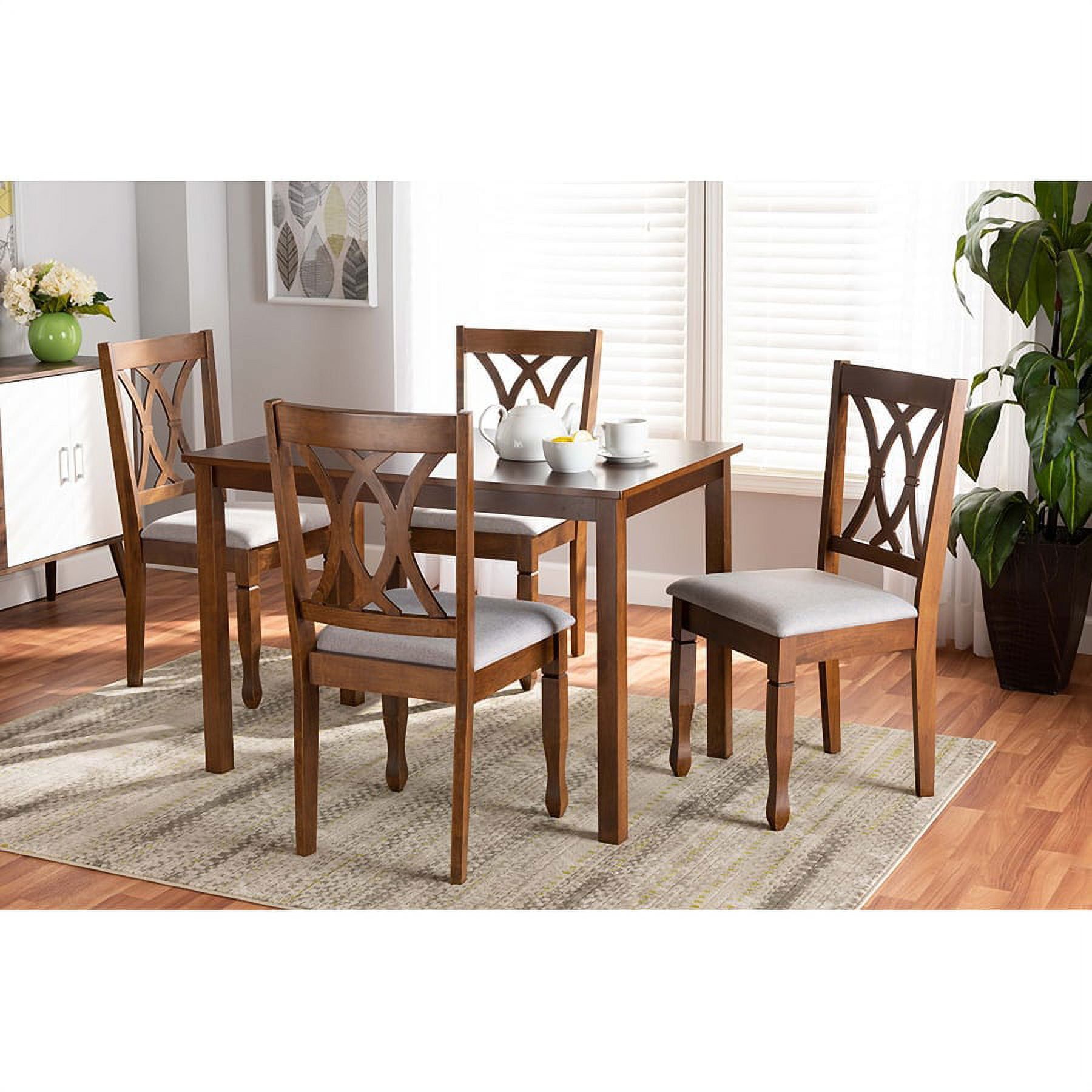 Walnut Brown and Grey Fabric 5-Piece Dining Set