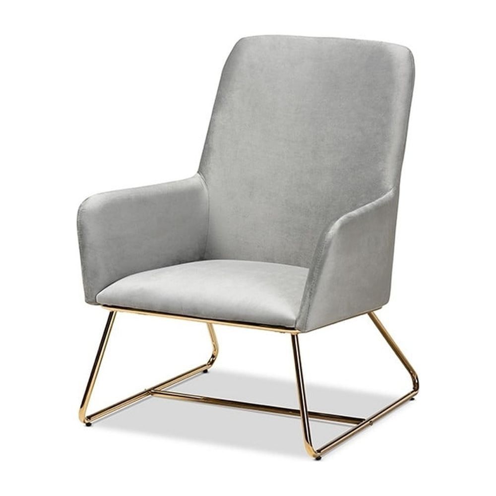 Gray Velvet Upholstered Accent Chair with Gold Metal Legs