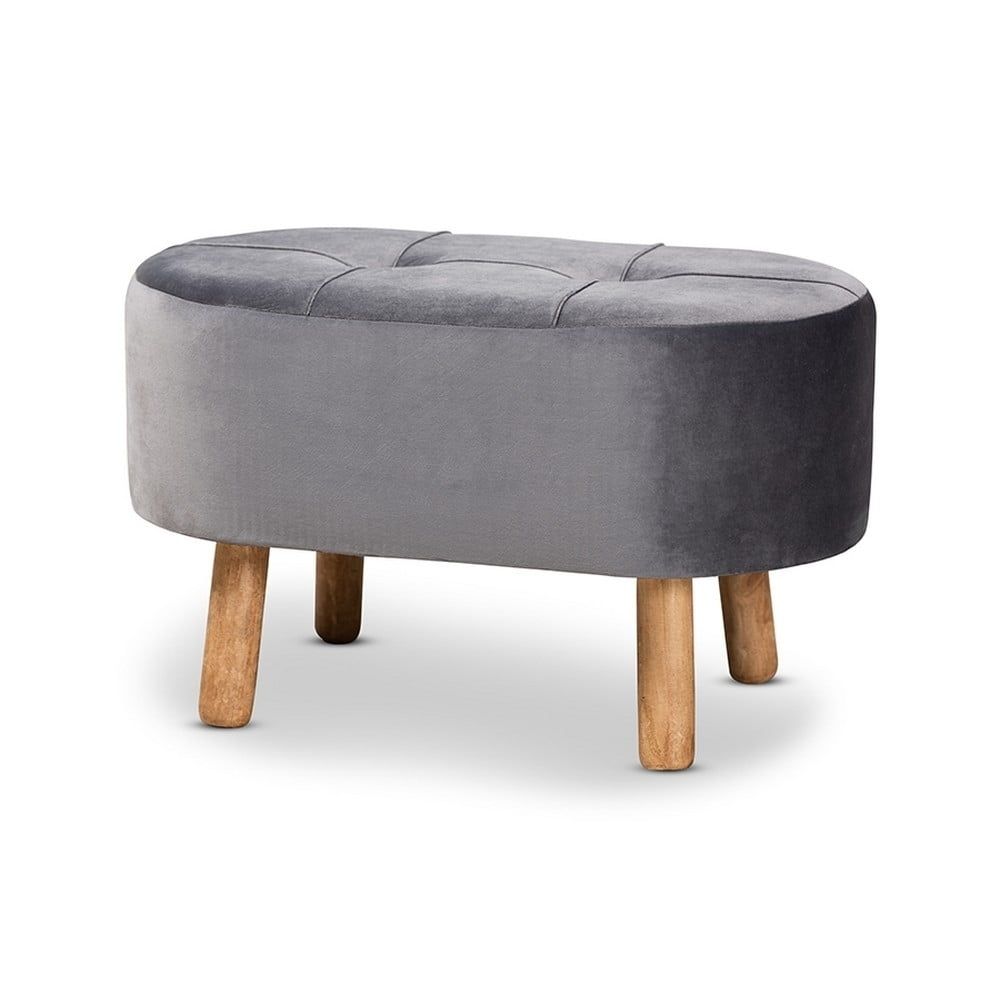 Simone Mid-Century Tufted Grey Velvet Ottoman