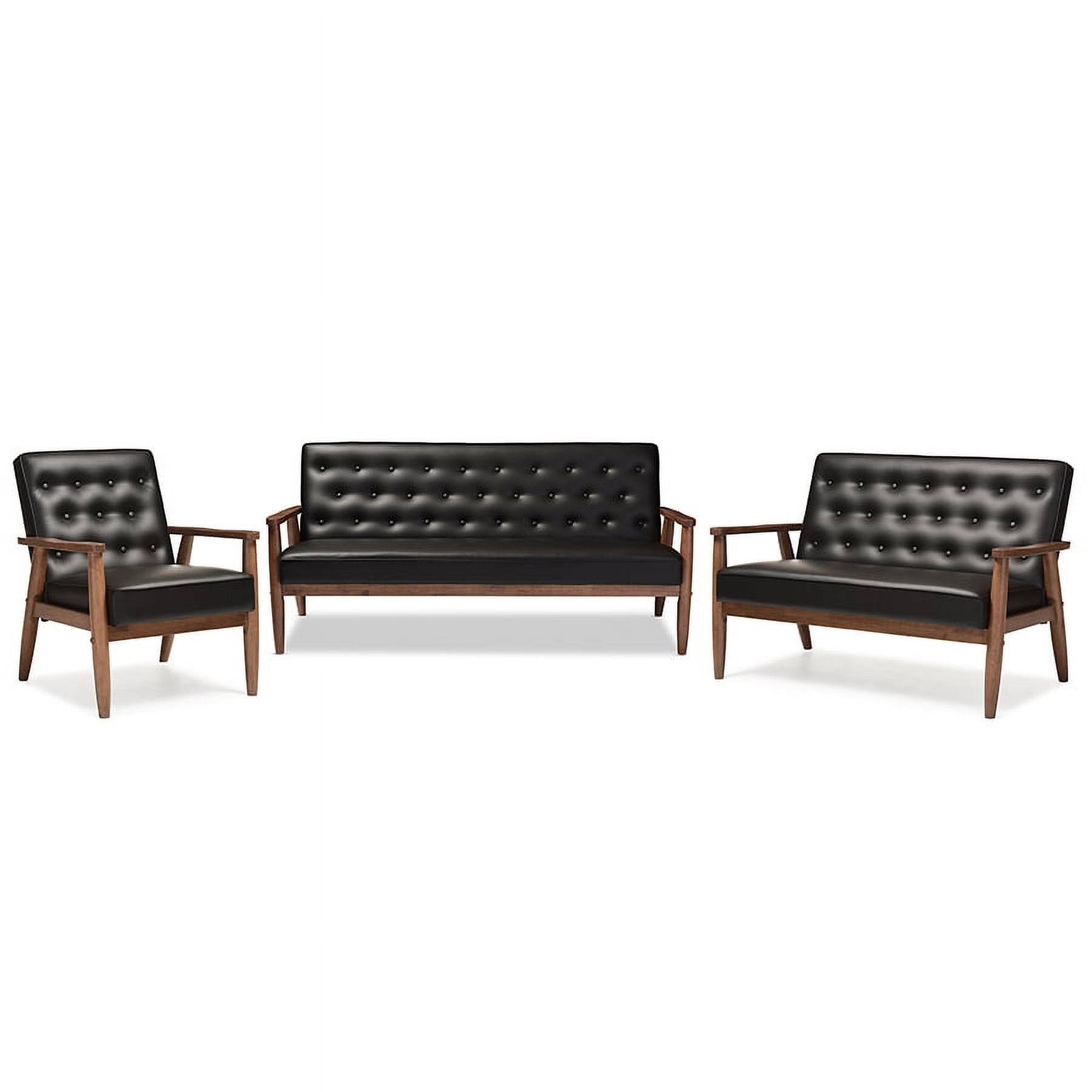 Sorrento Black Faux Leather and Walnut 3-Piece Living Room Set