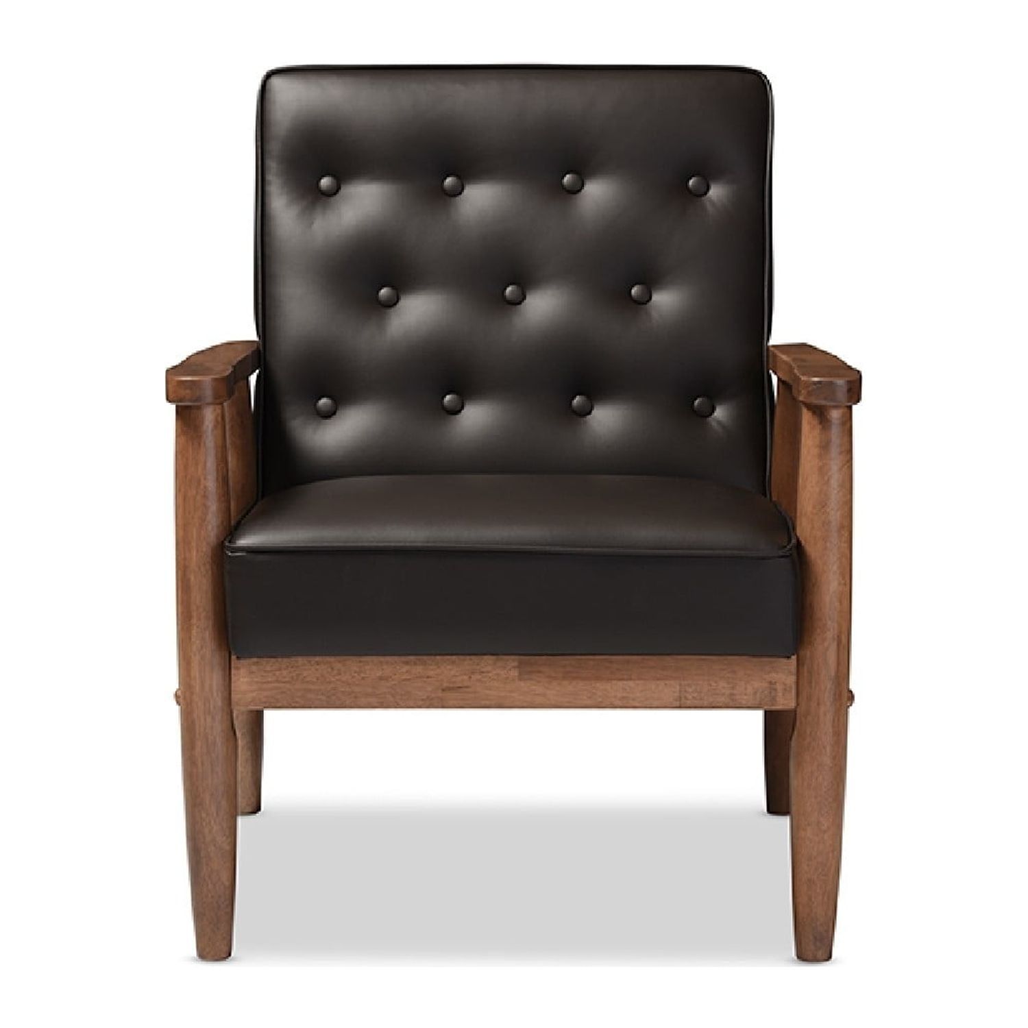 Mid-Century Modern Dark Brown Faux Leather Accent Chair