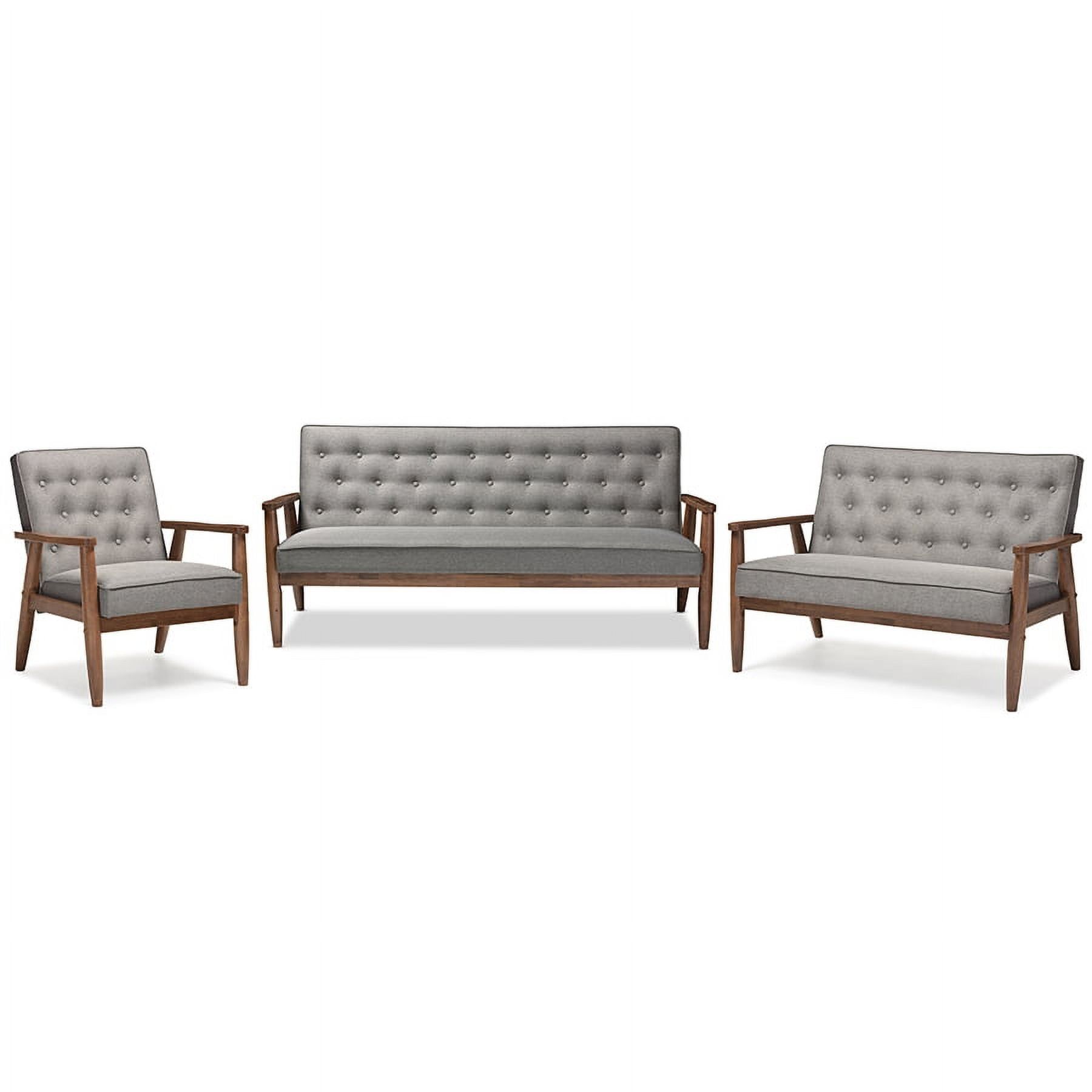 Sorrento Retro Modern Grey Fabric 3-Piece Living Room Set