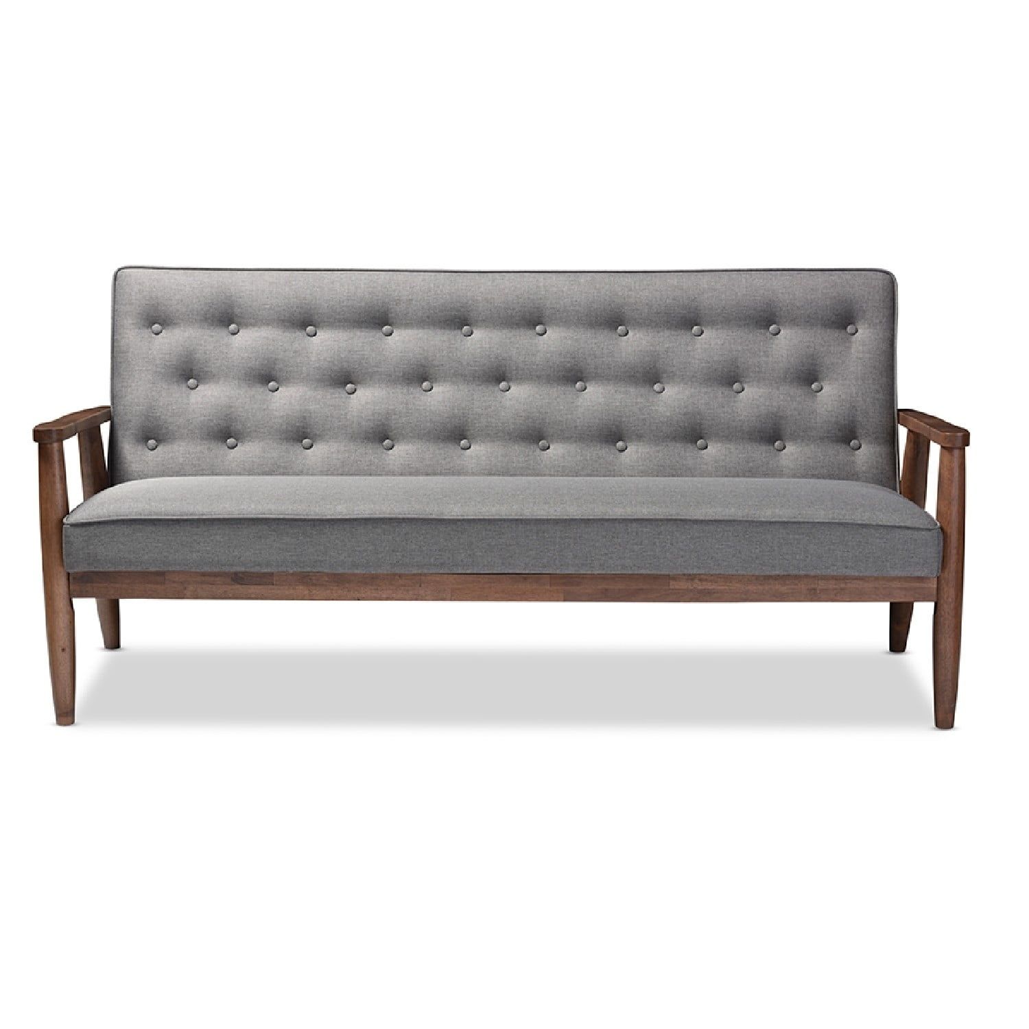 Sorrento Mid-Century Modern Grey Faux Leather 3-Seater Sofa