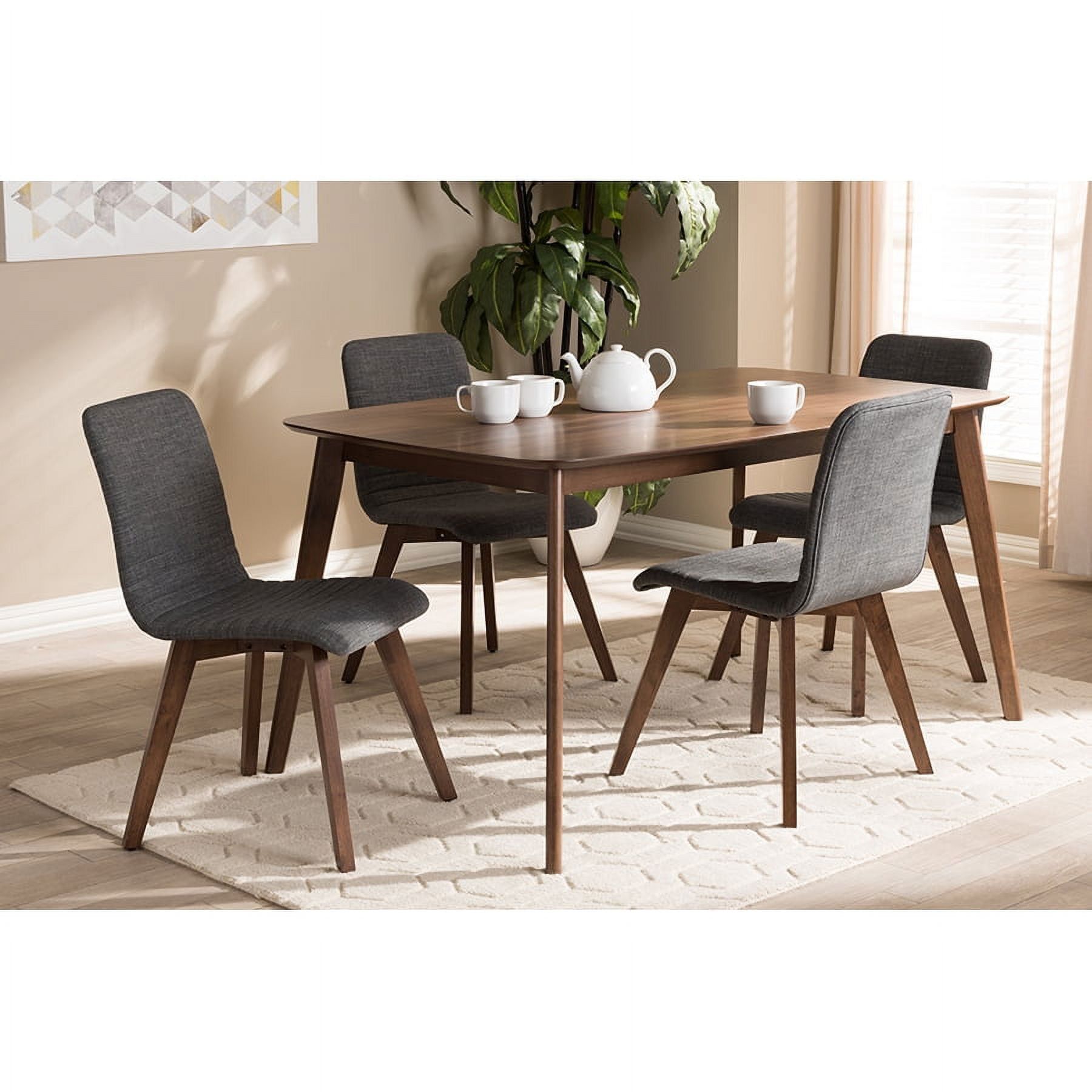 Casual Mid-Century Walnut & Dark Grey 5-Piece Dining Set