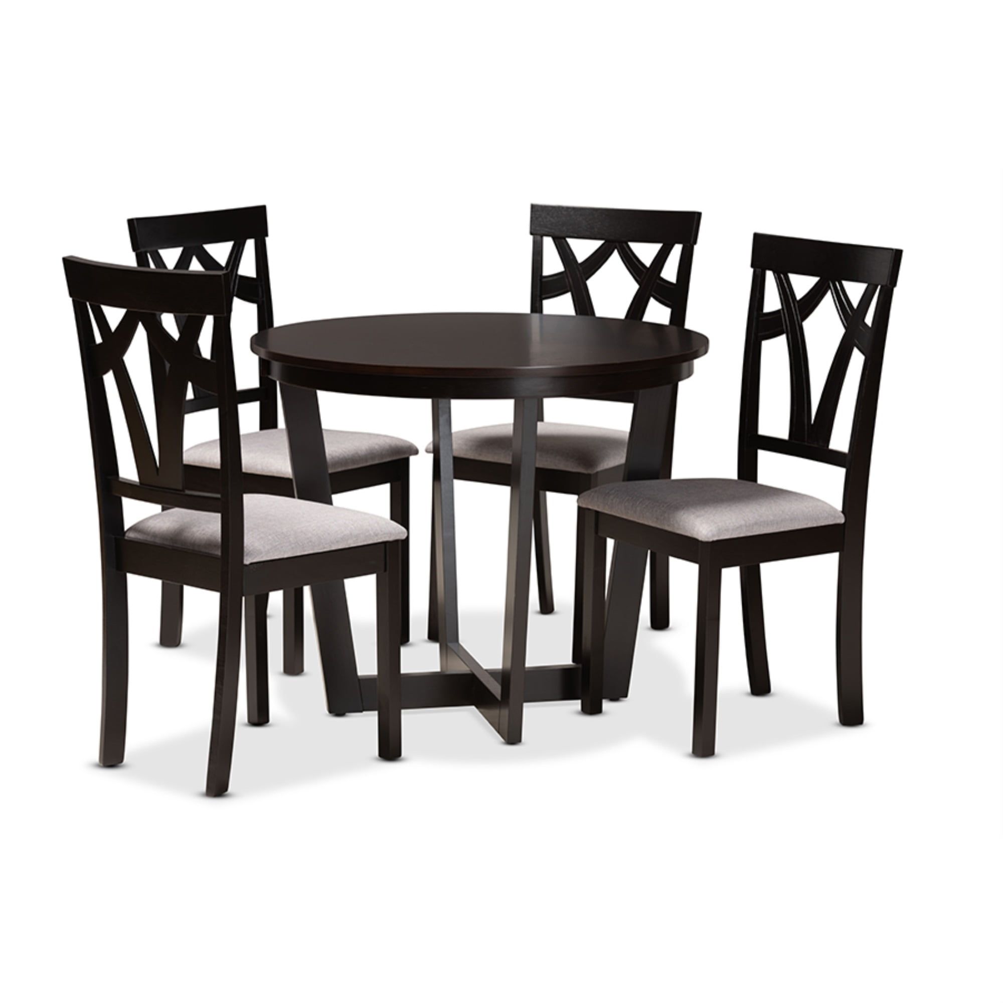 Telma Dark Brown Wood 5-Piece Dining Set with Grey Upholstered Chairs