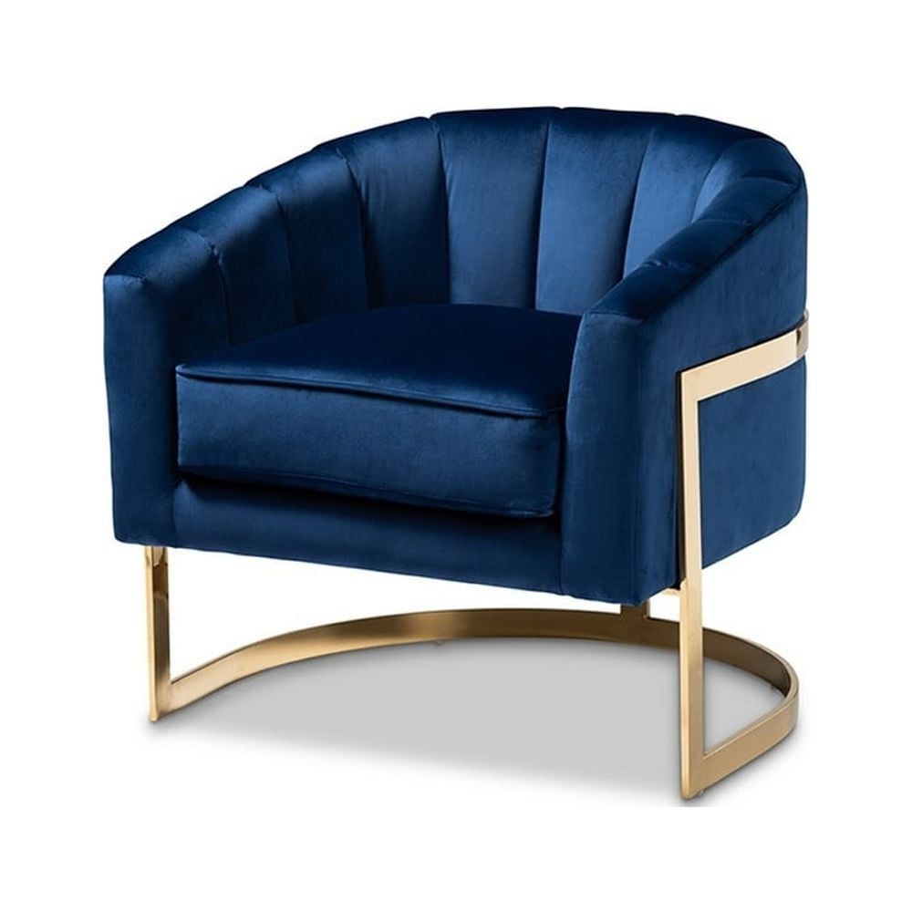 Tomasso Blue Velvet Barrel Chair with Gold Frame