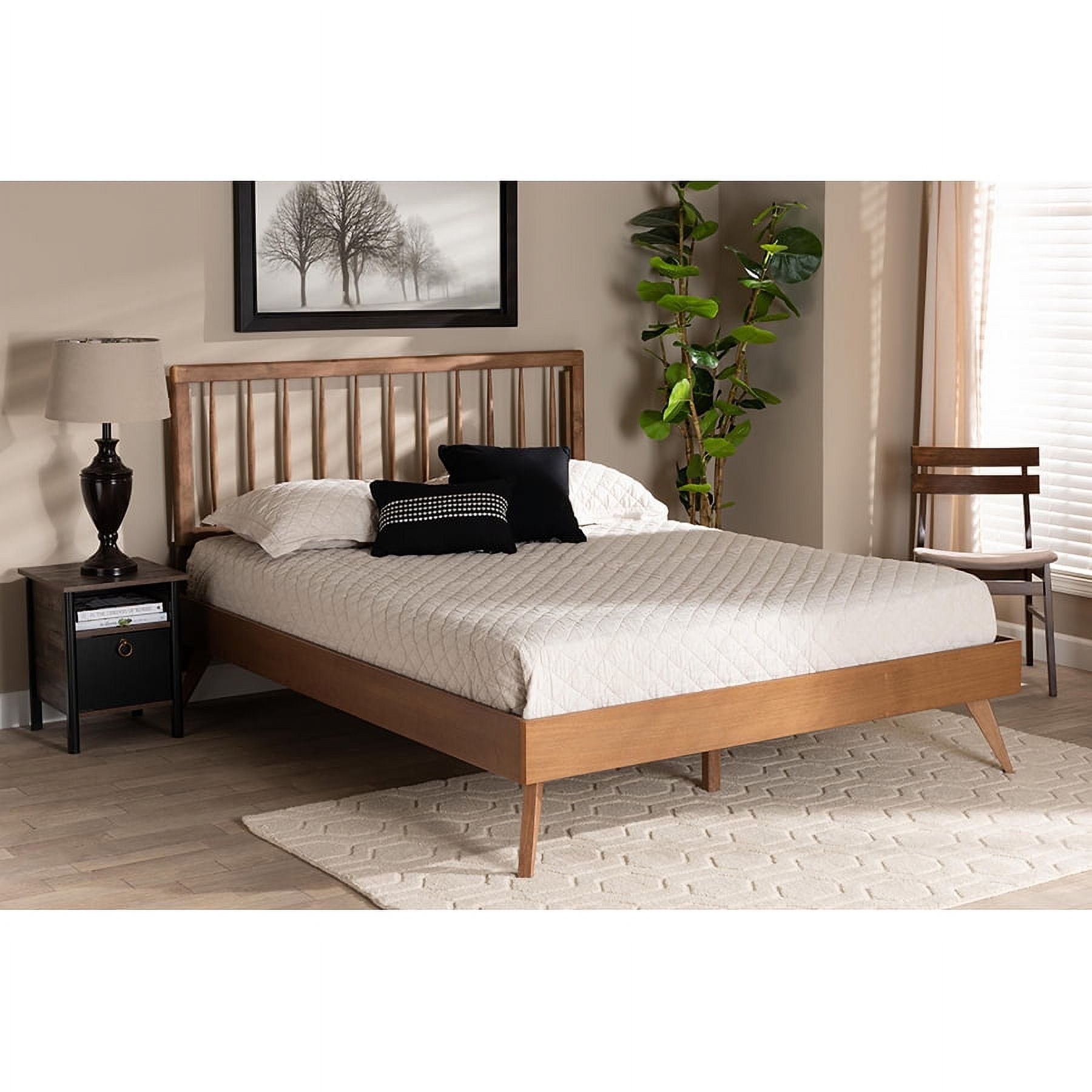 Ash Walnut Full Size Platform Bed with Spindle Headboard