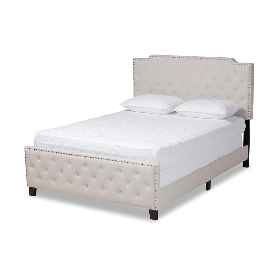 Beige Queen Upholstered Wood Bed with Tufted Headboard