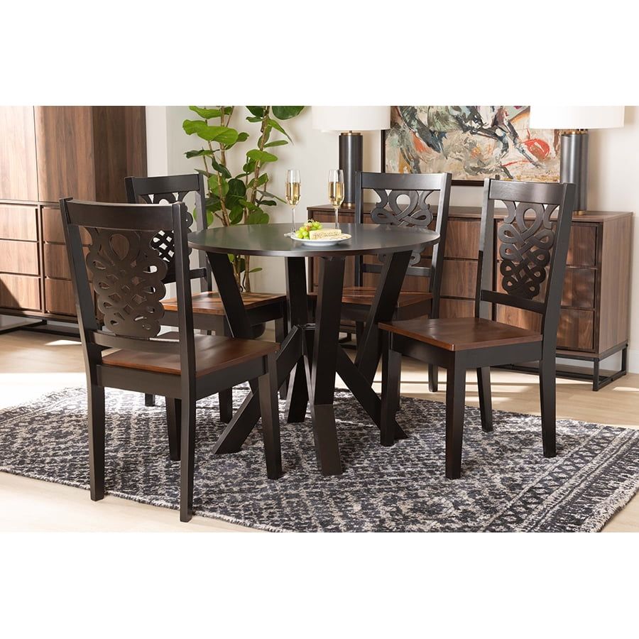 Valda Dark Brown and Walnut 5-Piece Wood Dining Set