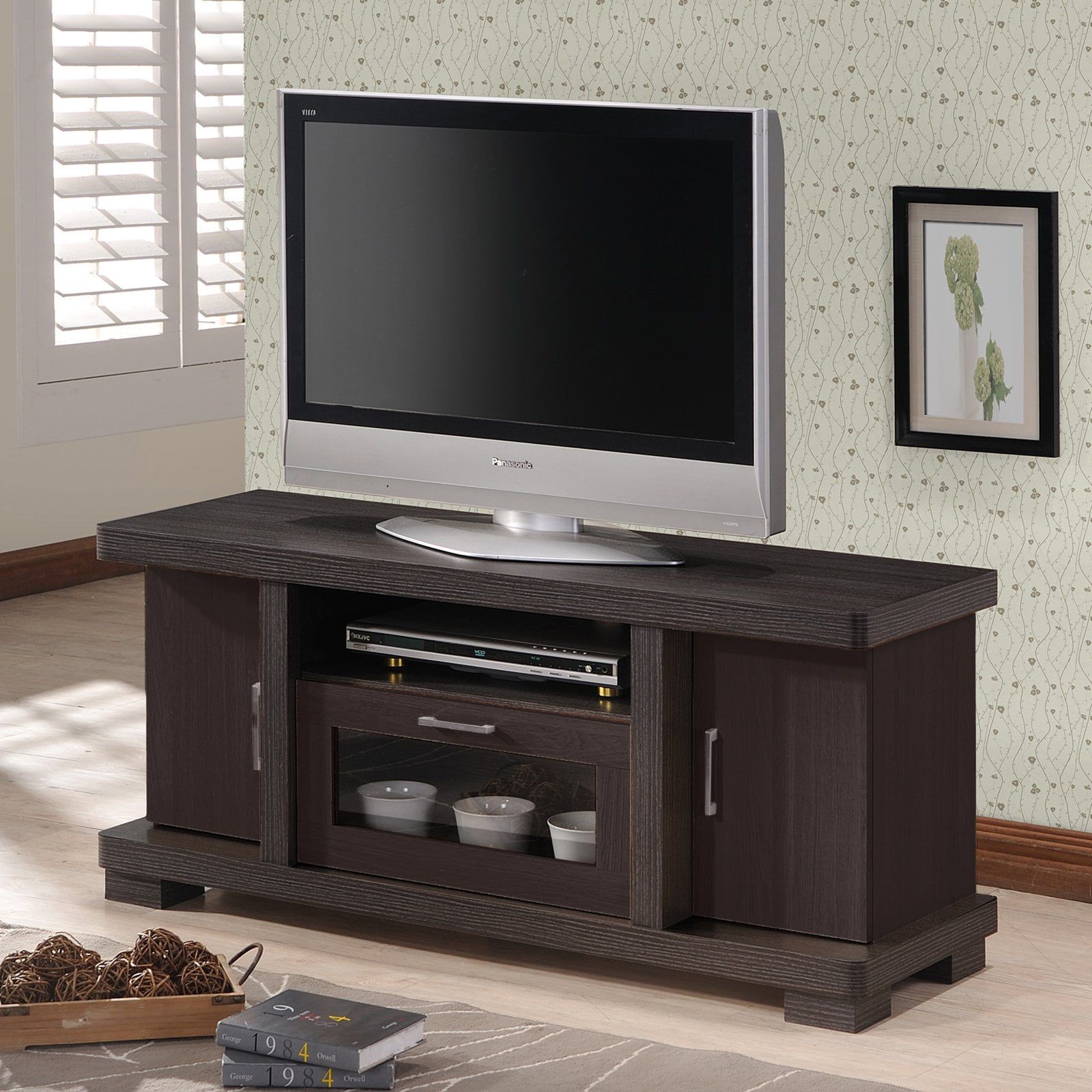 Espresso Elegance 50'' Engineered Wood TV Stand with Glass Doors