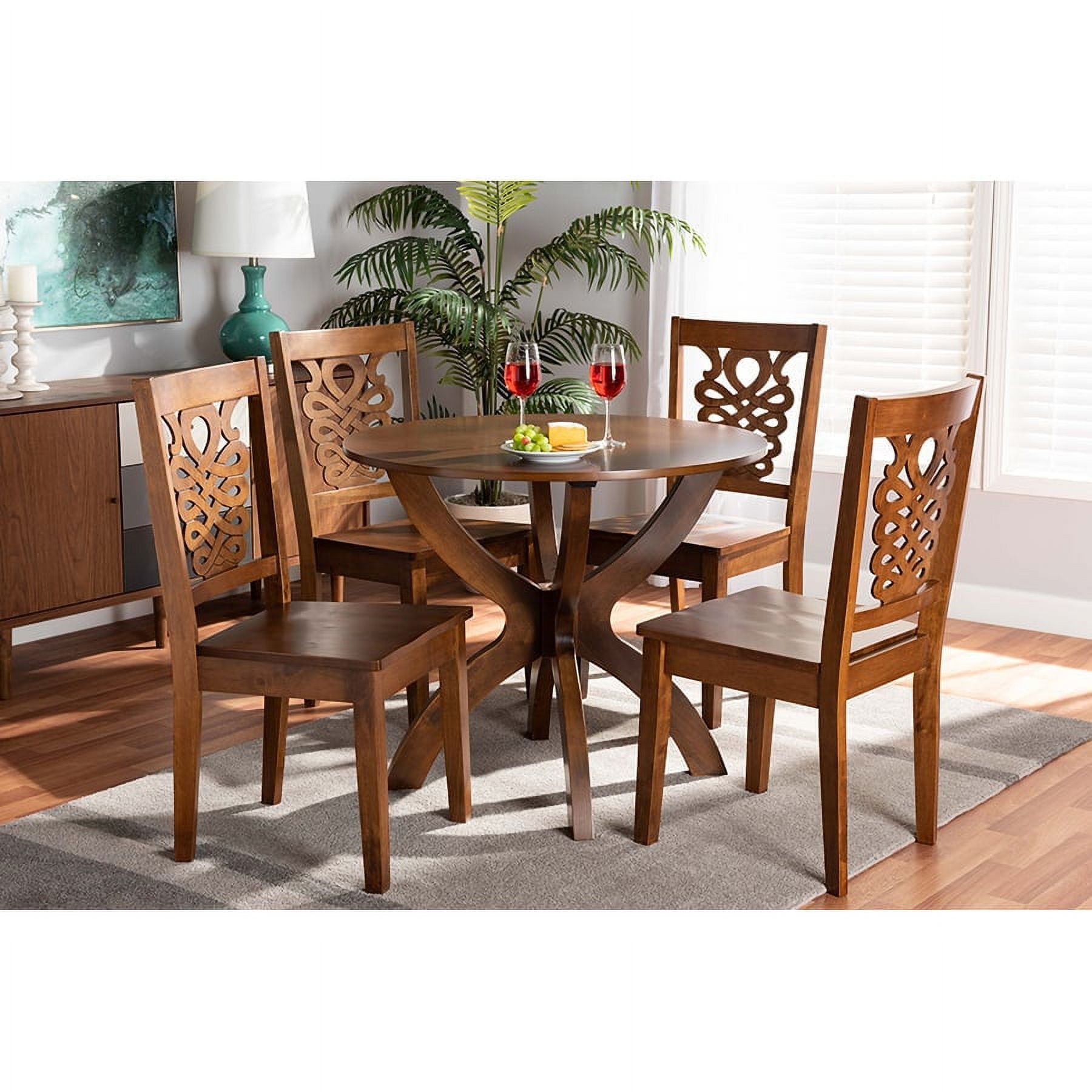 Walnut Brown Finished Wood 5-Piece Dining Set with Geometric Cut Out Chairs