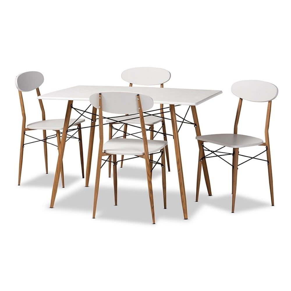 Wayne 43" White and Walnut Metal 5-Piece Dining Set