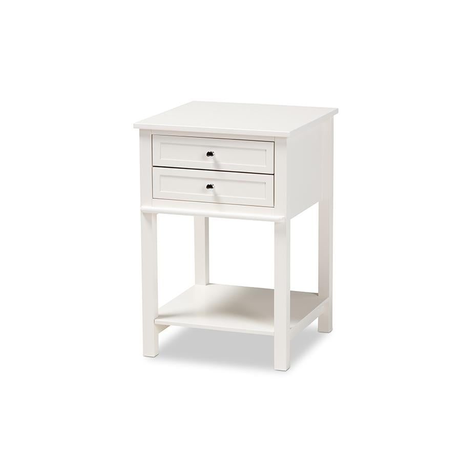 White Wood 2-Drawer Nightstand with Silver Knobs