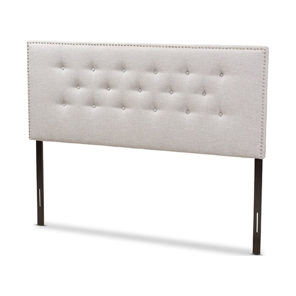 King Size Greyish Beige Tufted Leather Upholstered Headboard