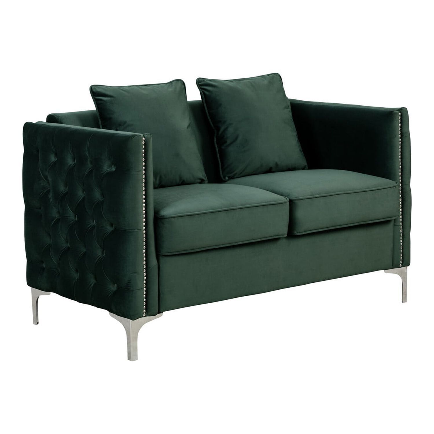 Bayberry Green Velvet Tufted Loveseat with Nailhead Trim