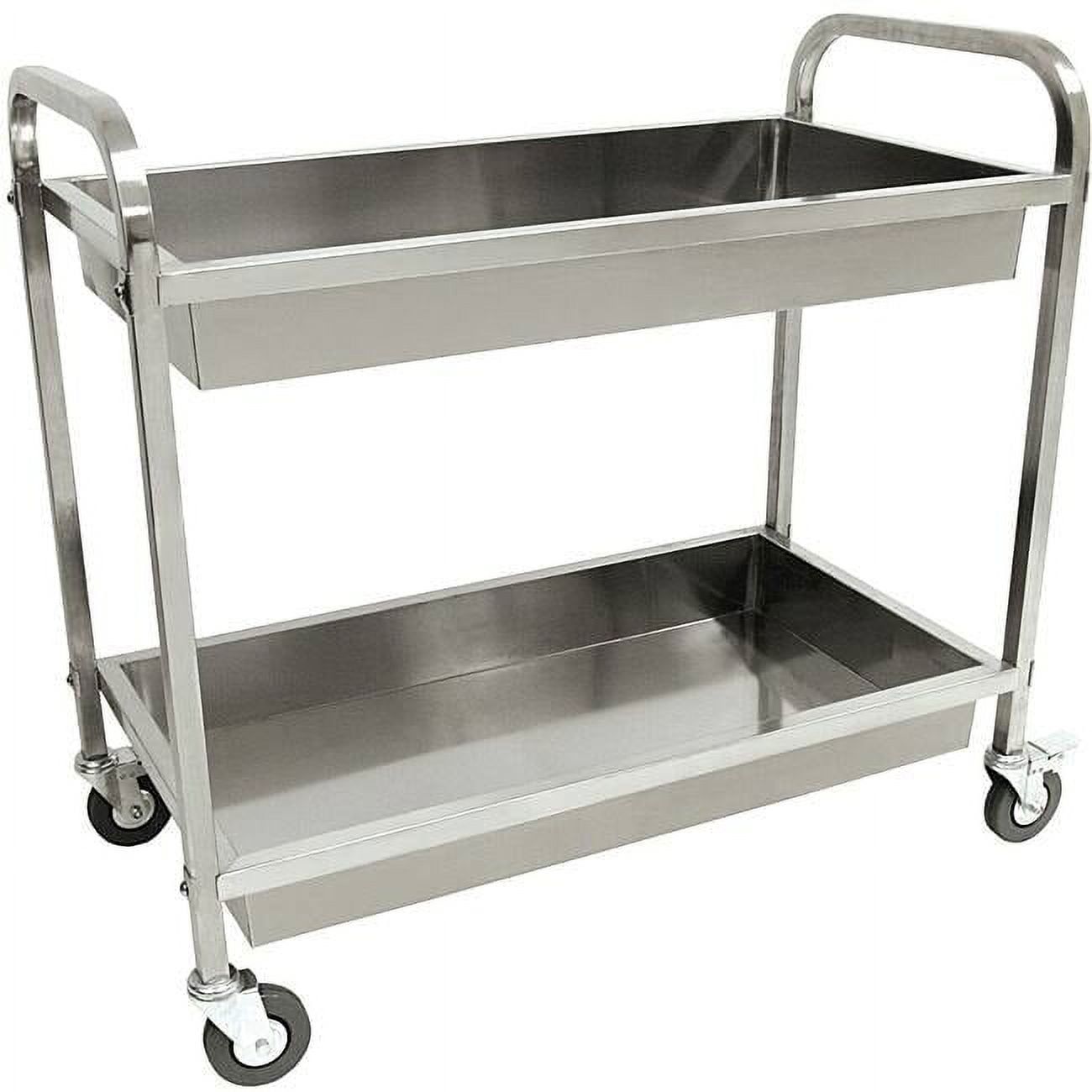 Stainless Steel Serving Cart with Two Trays and Locking Casters