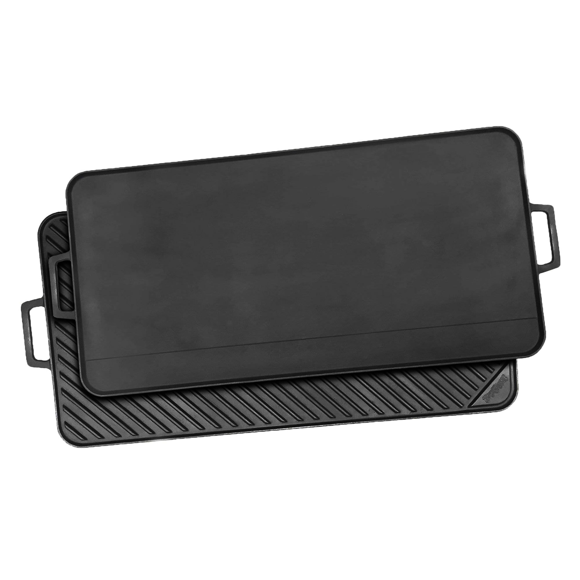 28-Inch Black Cast Iron Reversible Griddle with Flat and Ribbed Sides