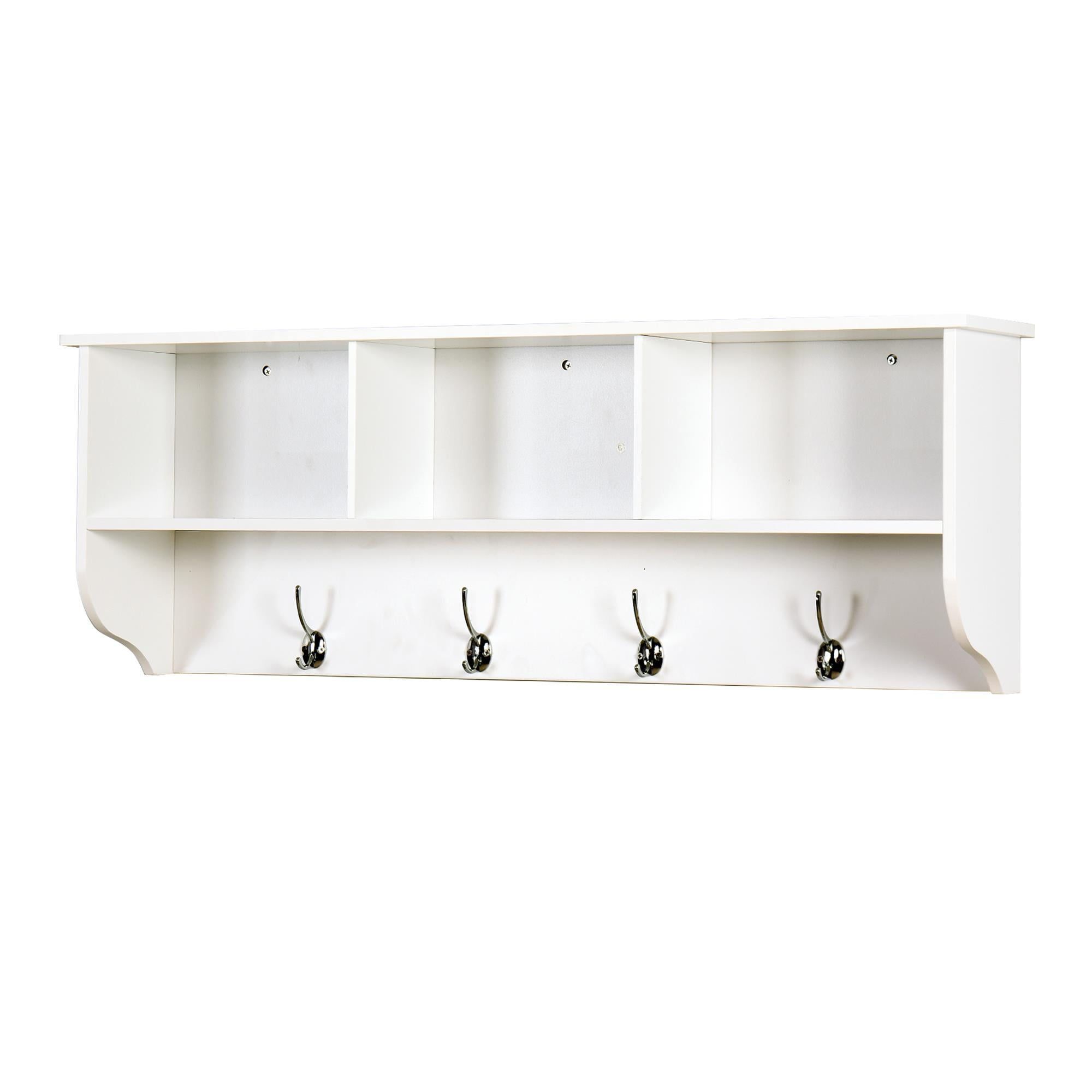 White MDF Wall Mounted Coat Rack with Shelf and Hooks