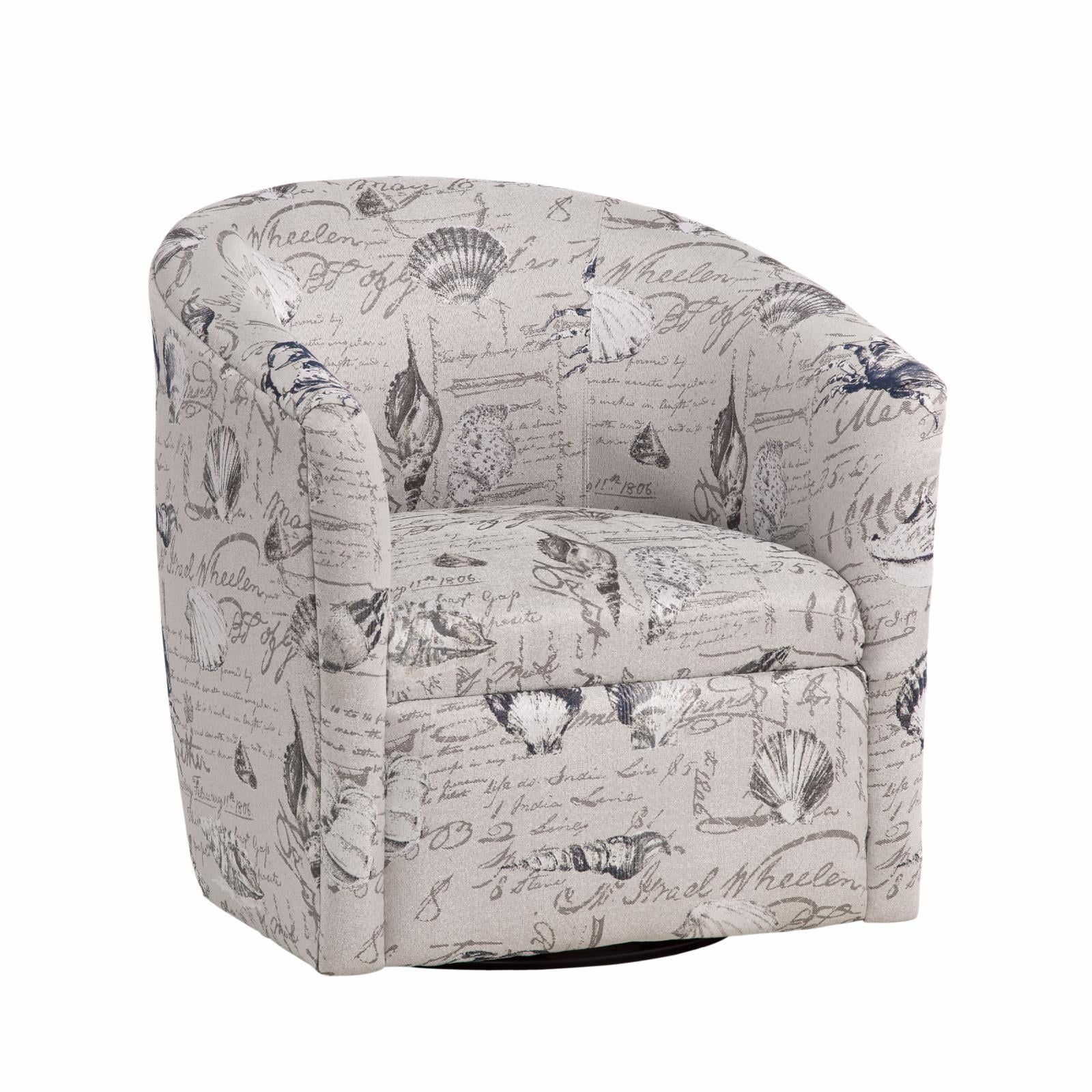 Gray Coastal Patterned Swivel Barrel Accent Chair