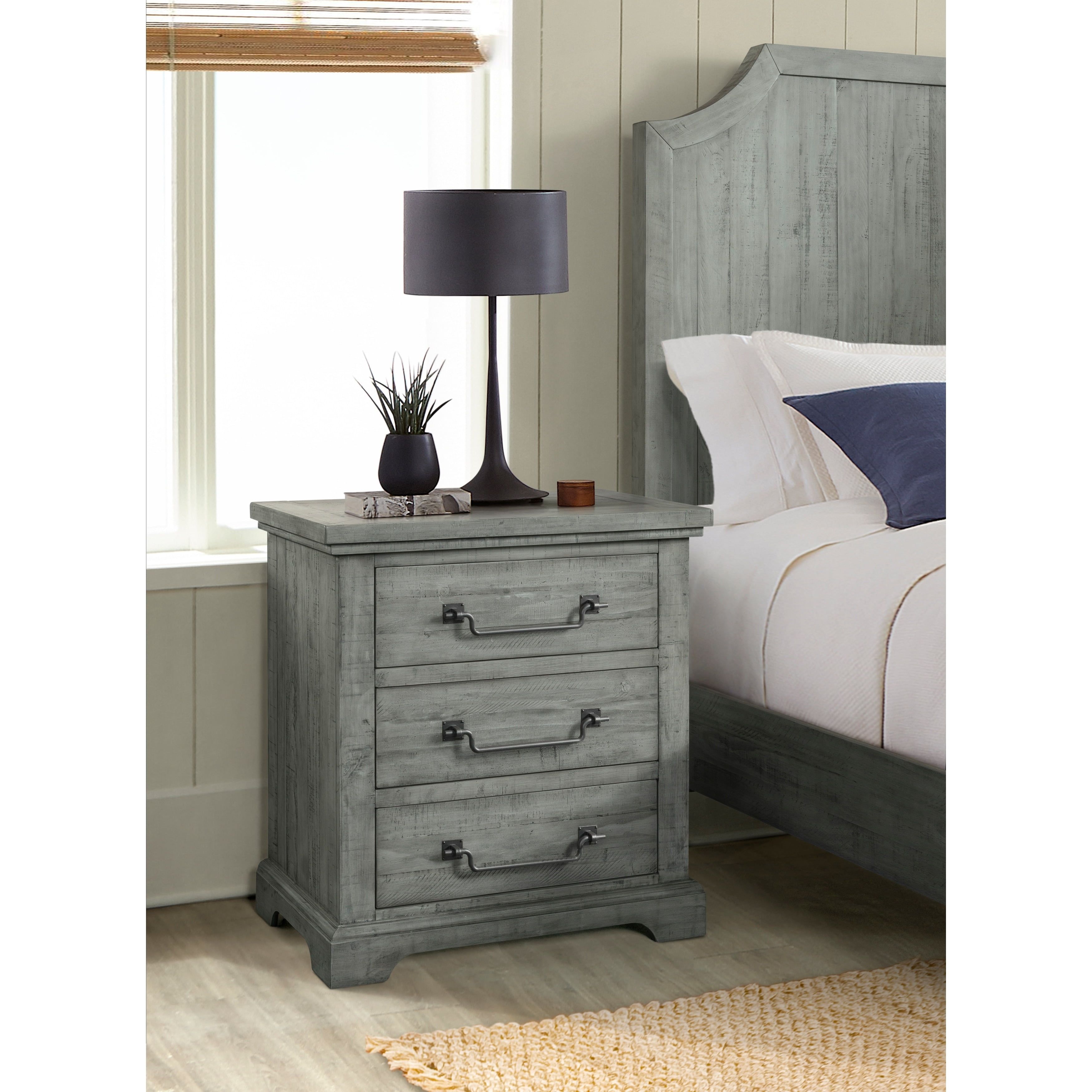 Dove Gray Solid Pine Coastal 2-Drawer Nightstand with USB Ports