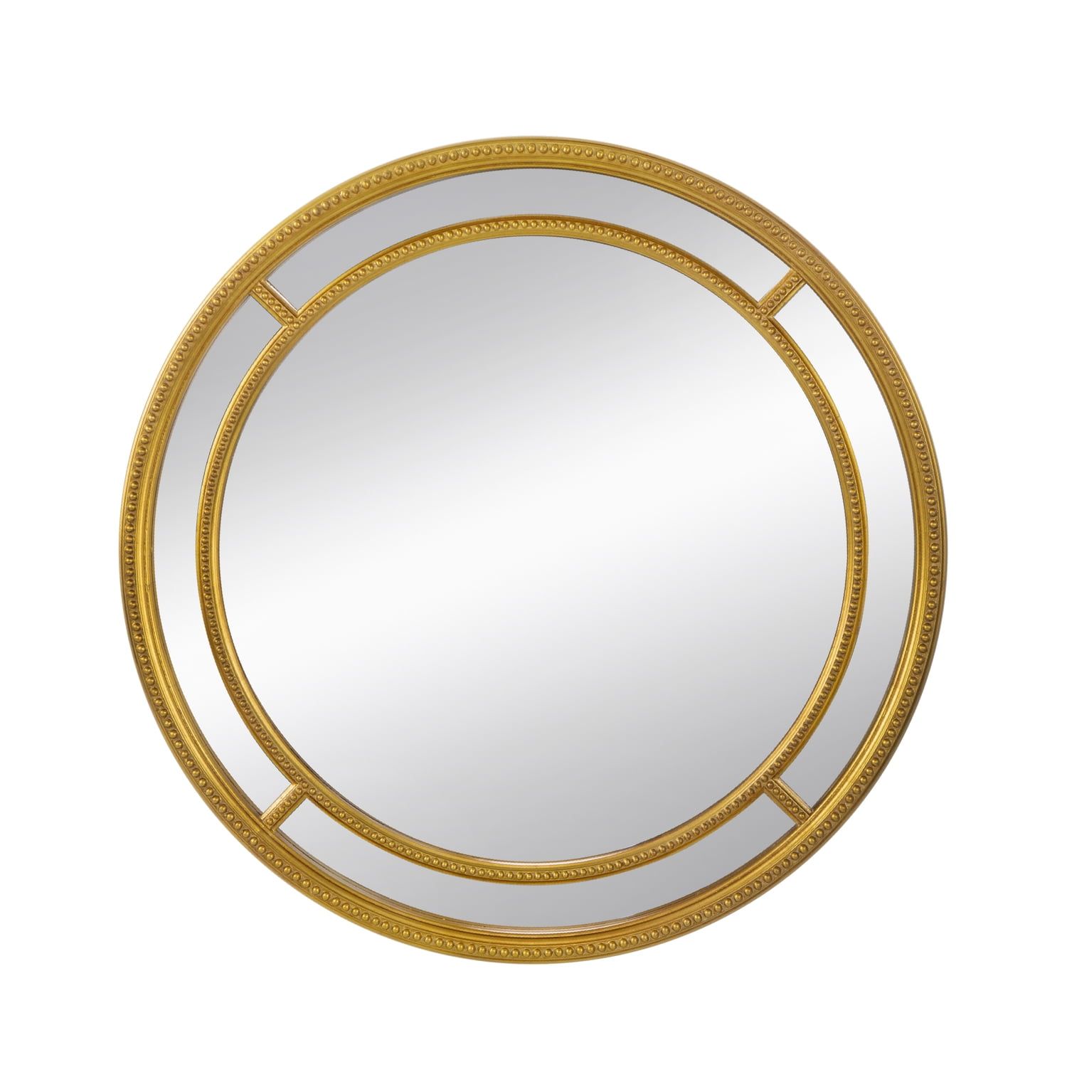 Elegant Beaded Gold Wood Round Vanity Wall Mirror - 35.4"