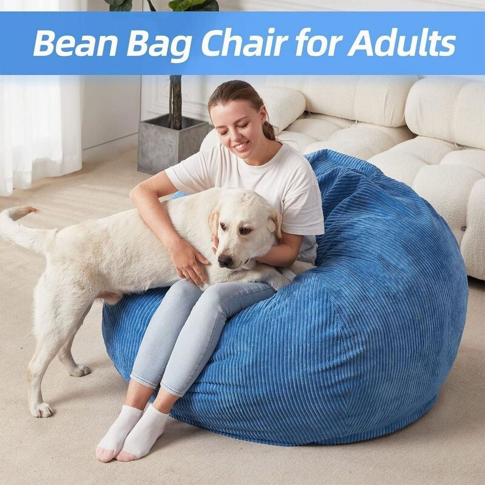 Blue Corduroy Bean Bag Chair with Memory Foam