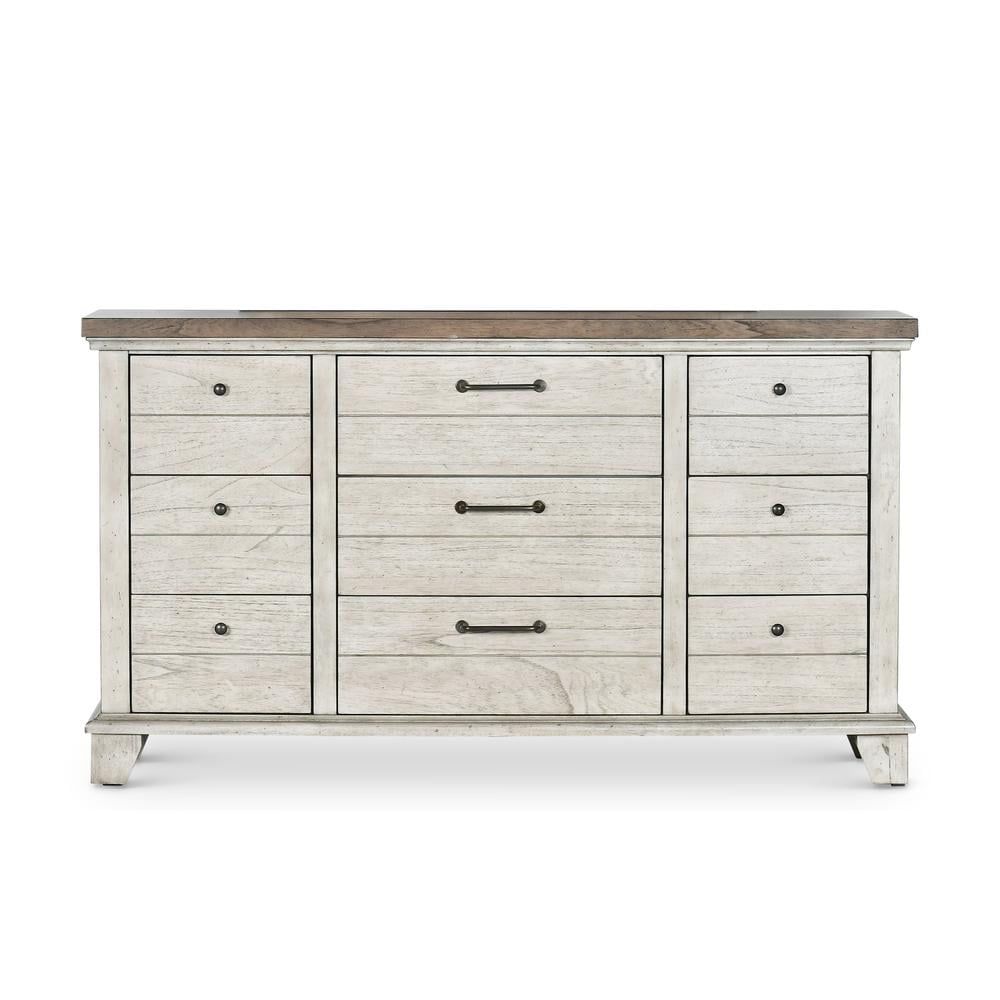 Rustic Farmhouse Ivory & Honey Nine-Drawer Dresser with Deep Storage