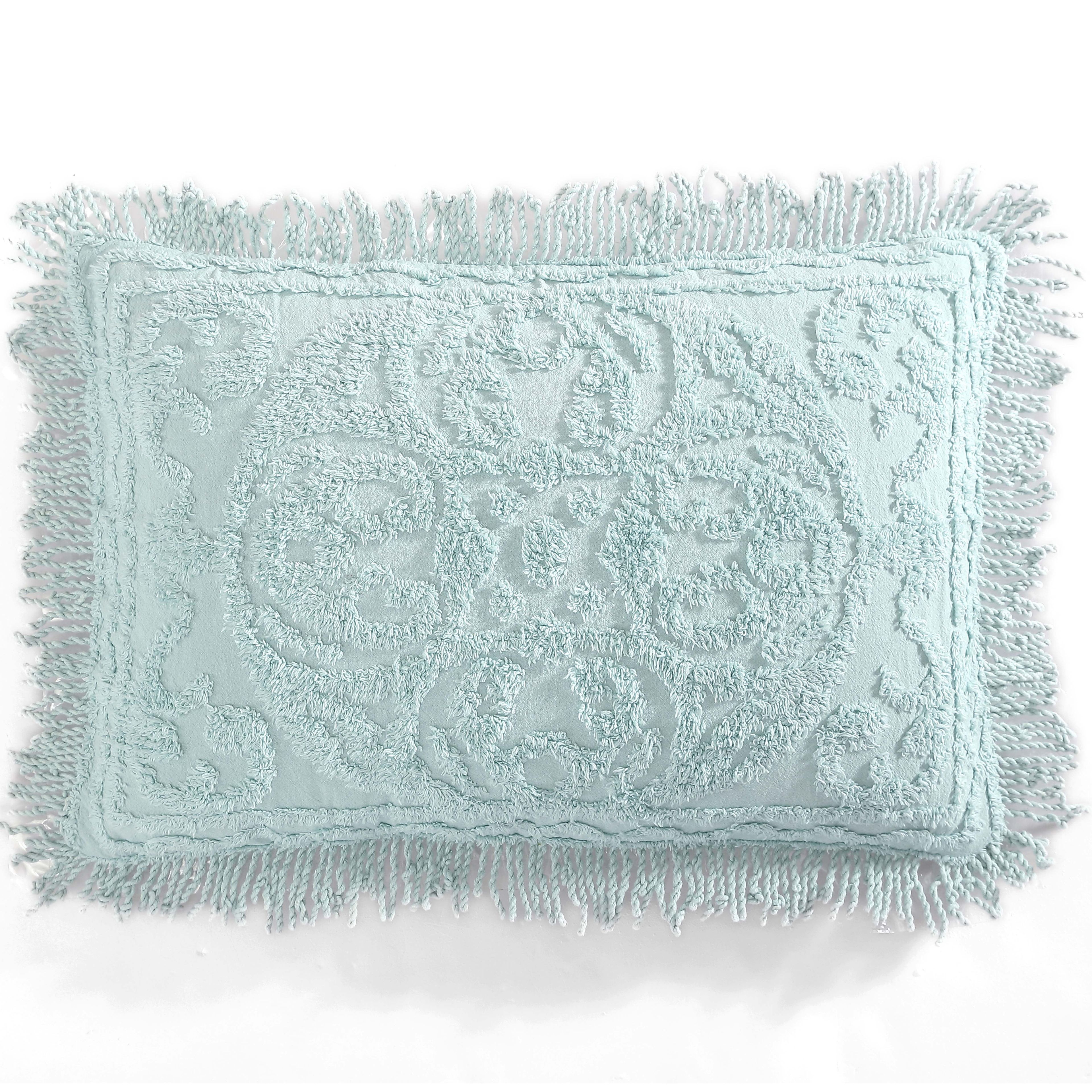 Blue Cotton Medallion Chenille Standard Pillow Sham