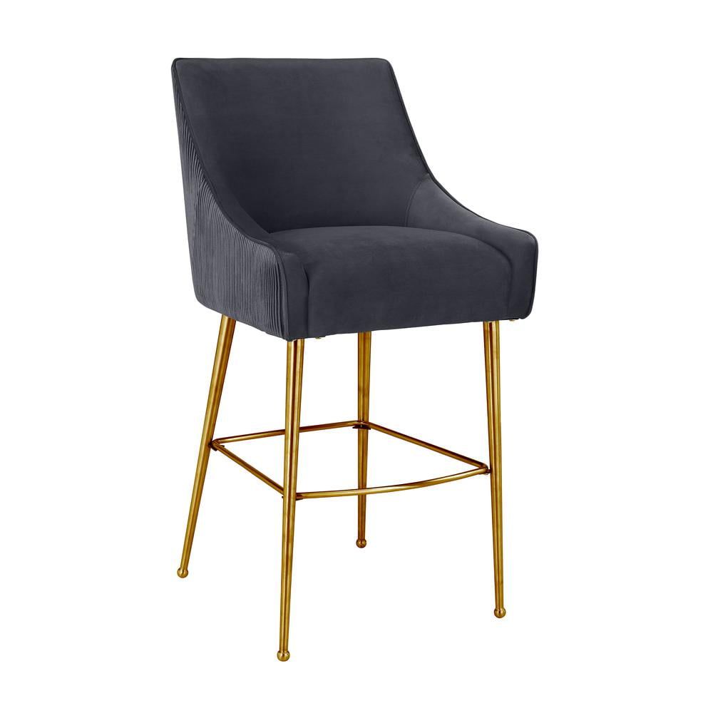 Beatrix Gray Velvet Counter Stool with Gold Stainless Steel Legs