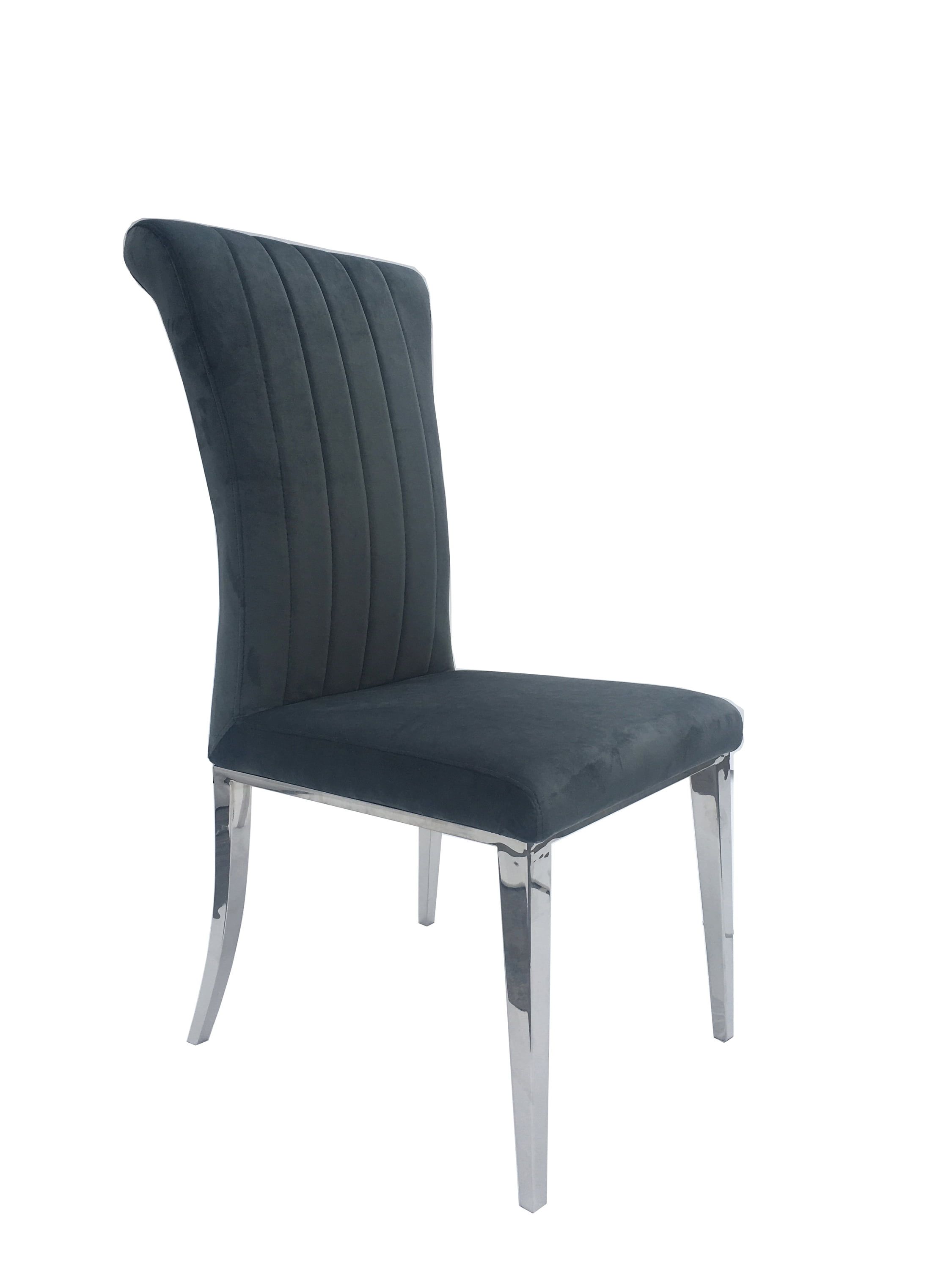 Gray Velvet Upholstered High Back Side Chair with Metal Legs