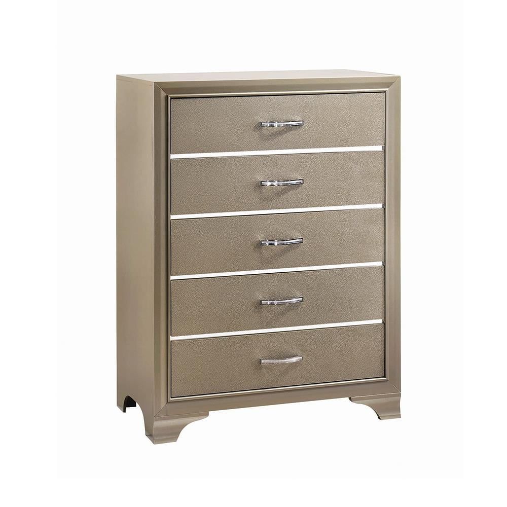 Champagne Gold 5-Drawer Vertical Chest with Chrome Handles