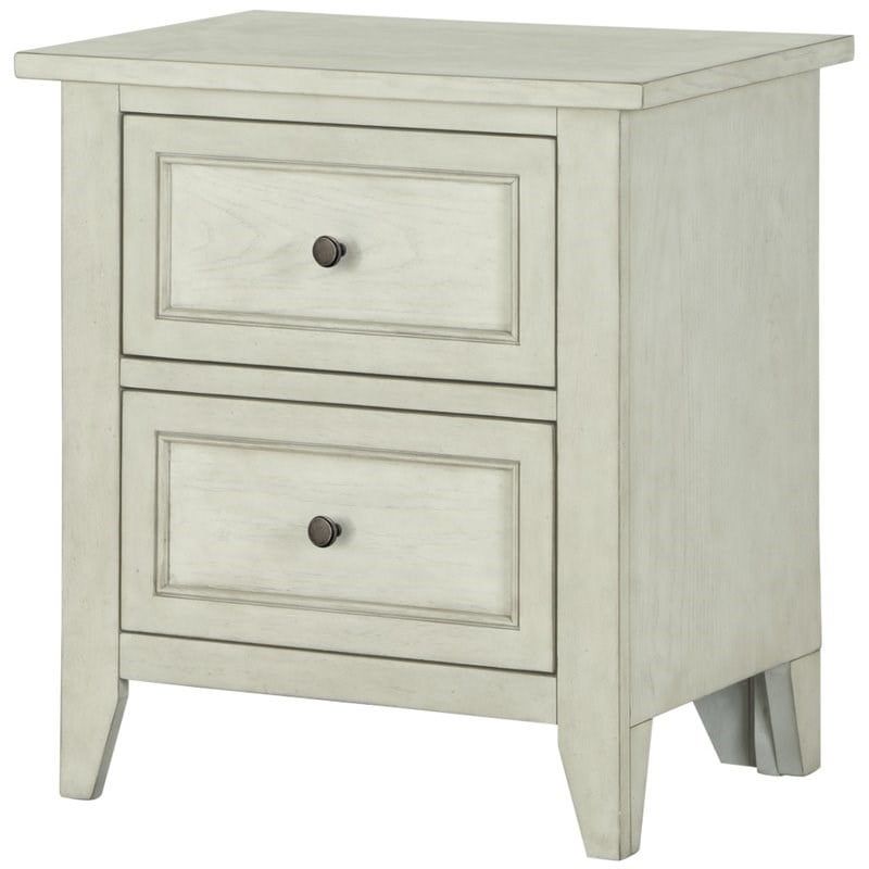 Weathered White 2-Drawer Nightstand with Bronze Pulls