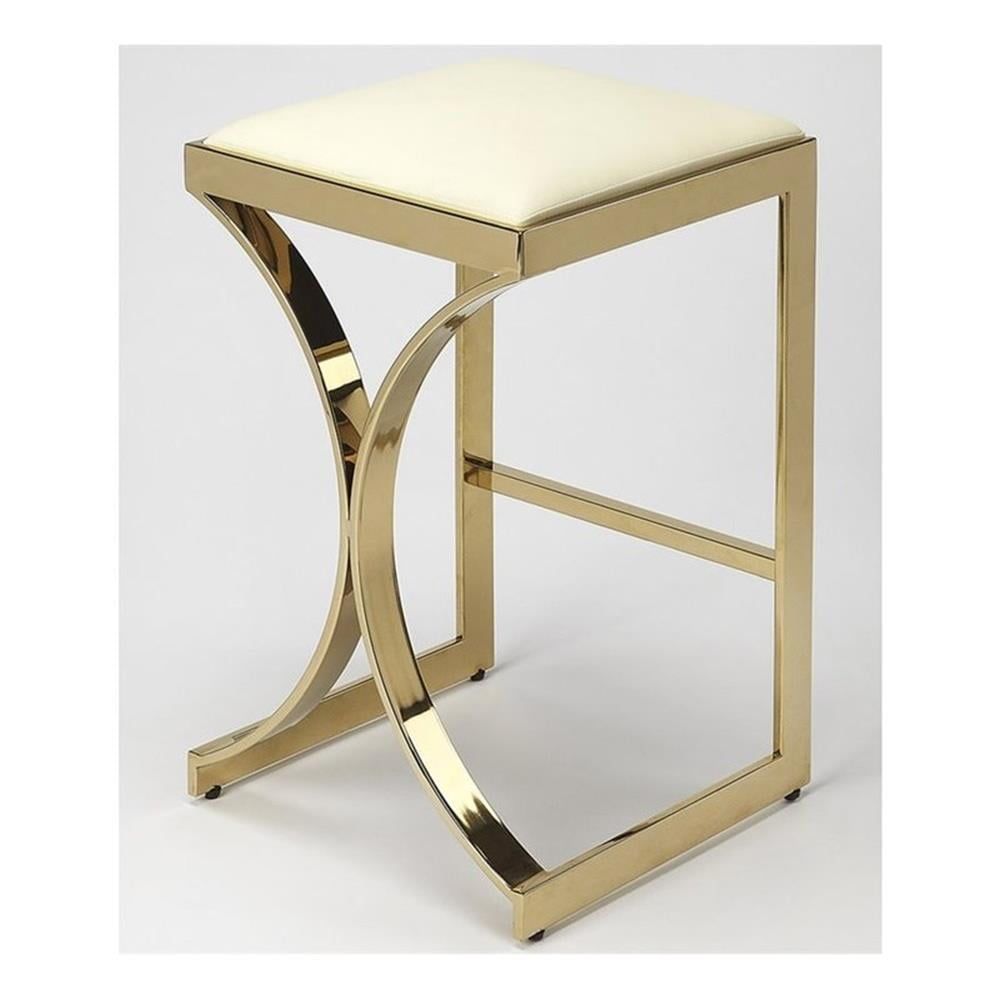 24" Gold Metal and Faux Leather Backless Counter Stool