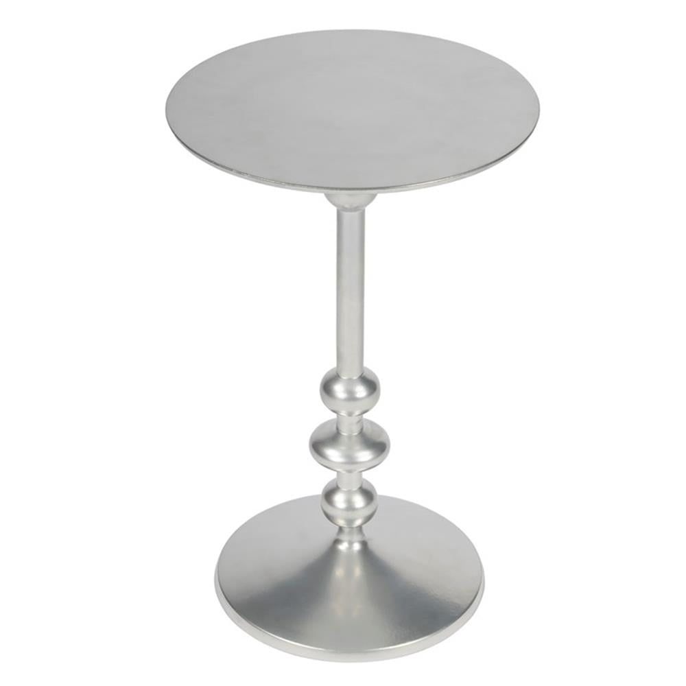 Silver Round Metal Pedestal End Table