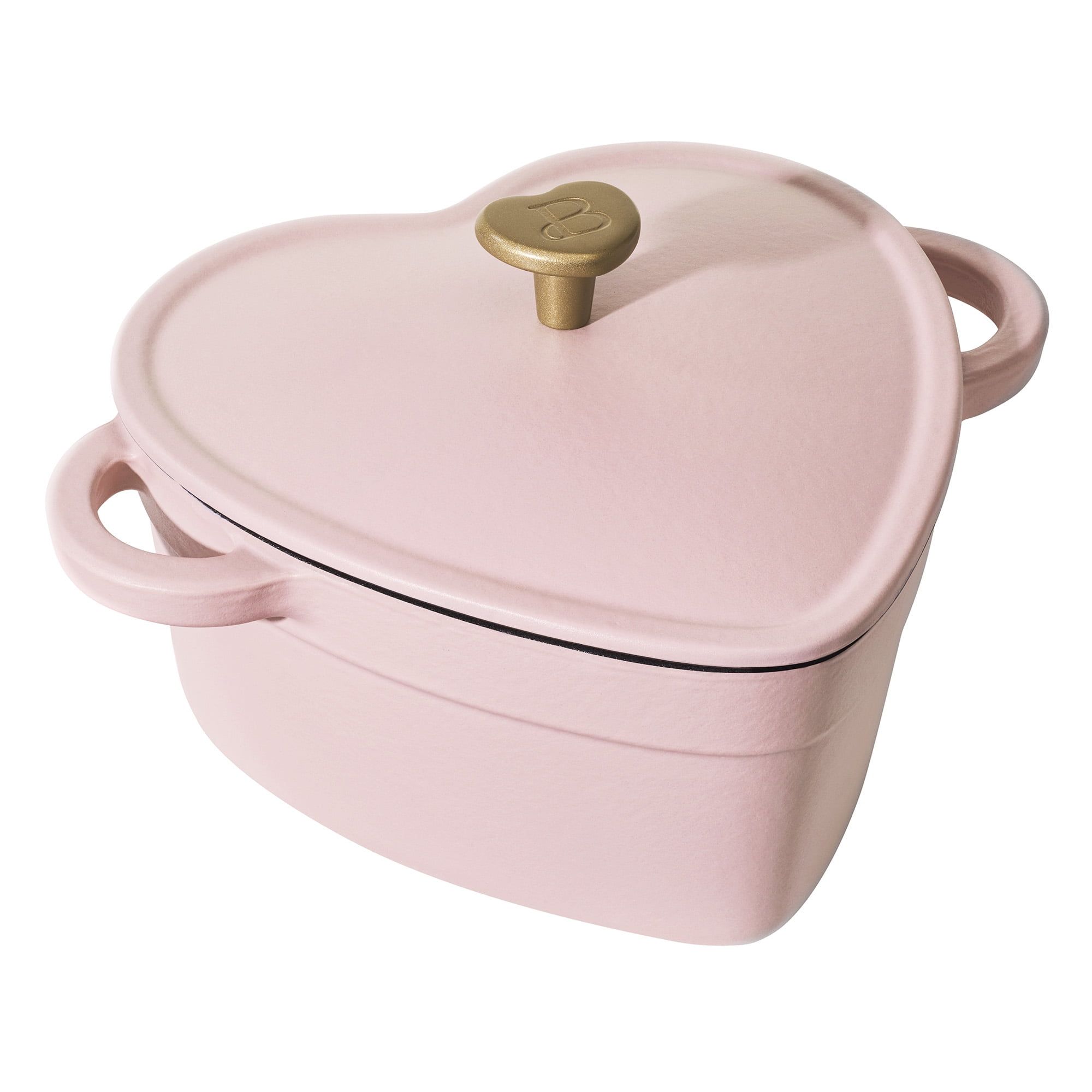 Pink Champagne 2QT Cast Iron Heart Dutch Oven with Enameled Non-Stick Coating