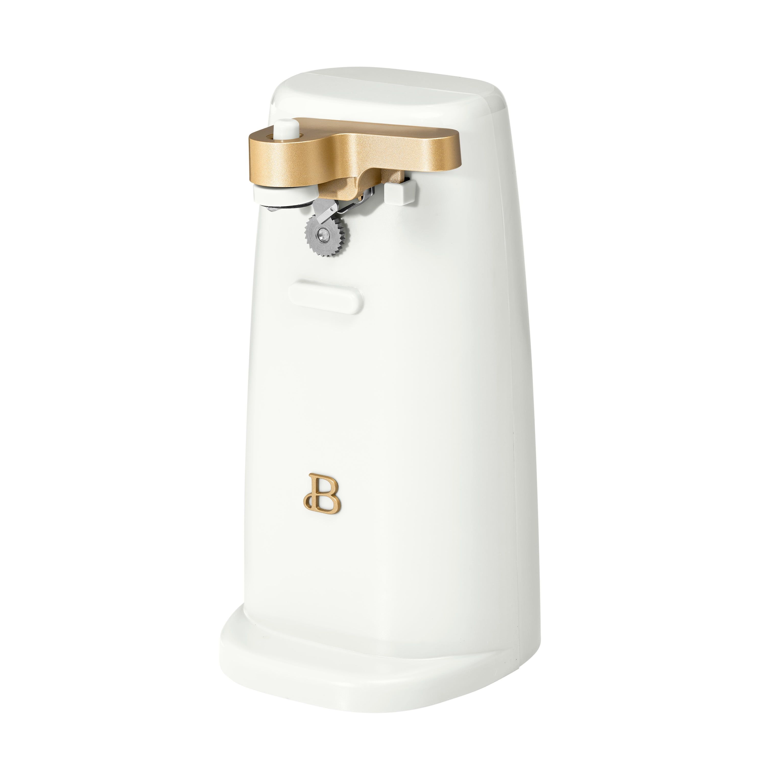 White Icing Electric Can Opener with Gold Accents