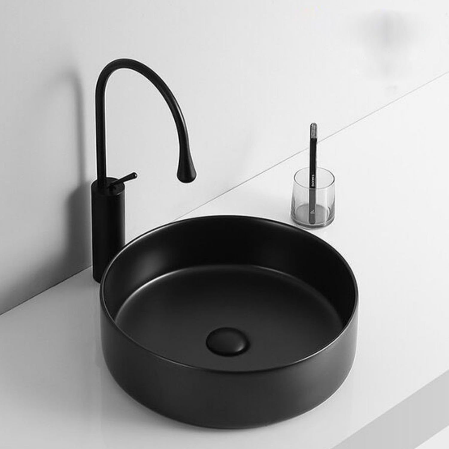 Matte Black Ceramic Round Above-Counter Vessel Sink