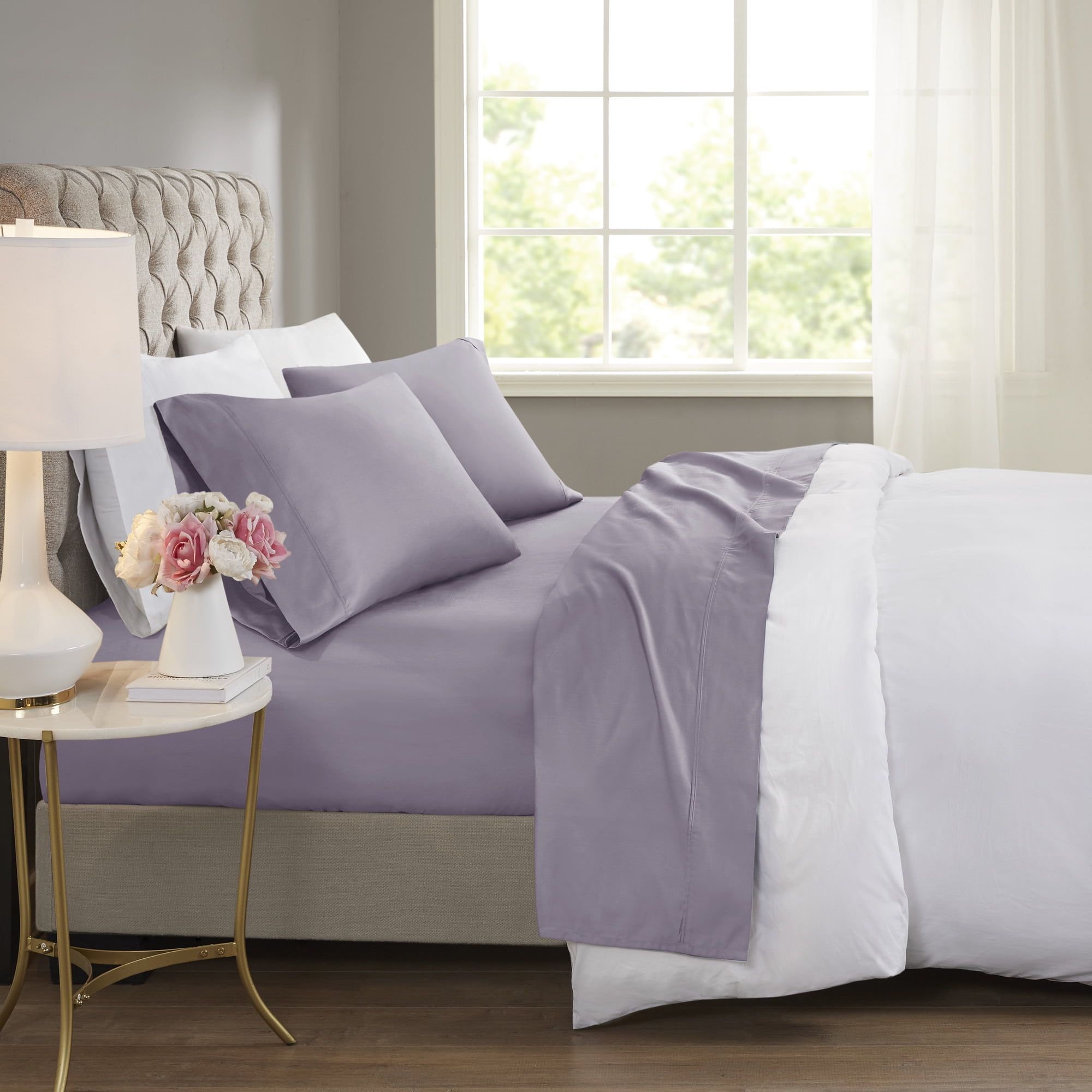 Full Purple Cotton Blend Cooling 4-Piece Sheet Set