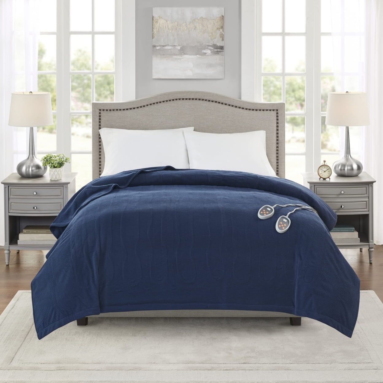 Navy Twin Micro Fleece Reversible Heated Blanket