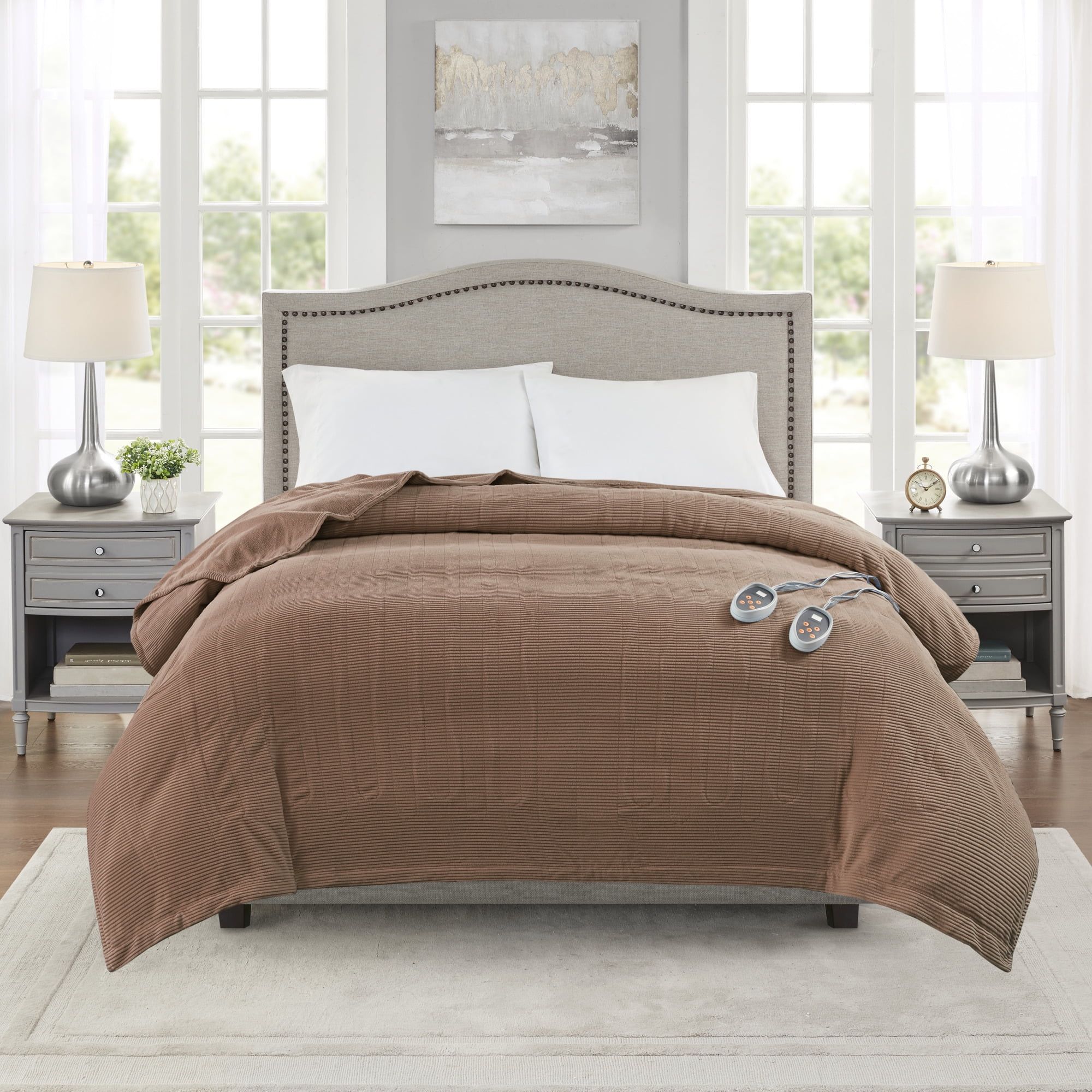 Full Size Brown Micro Fleece Heated Winter Blanket
