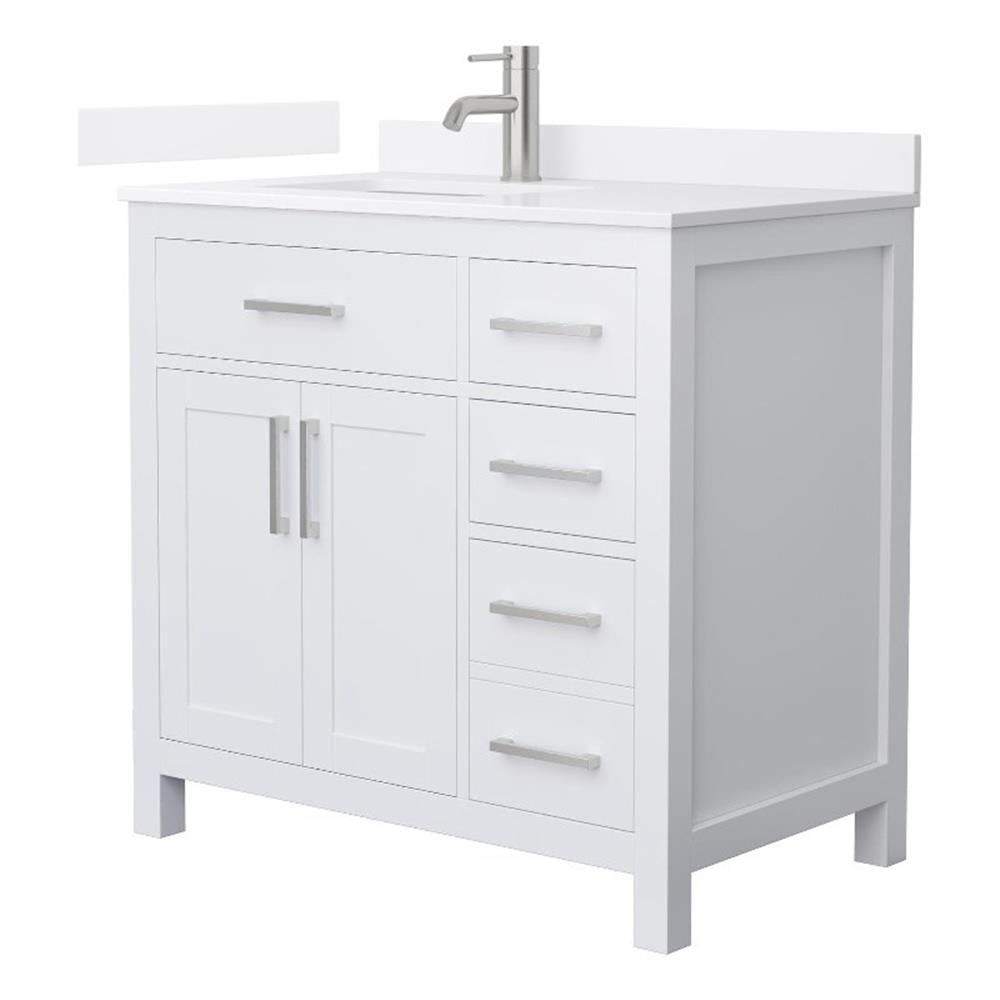 Beckett 36" White Single Vanity with Quartz Top and Nickel Trim